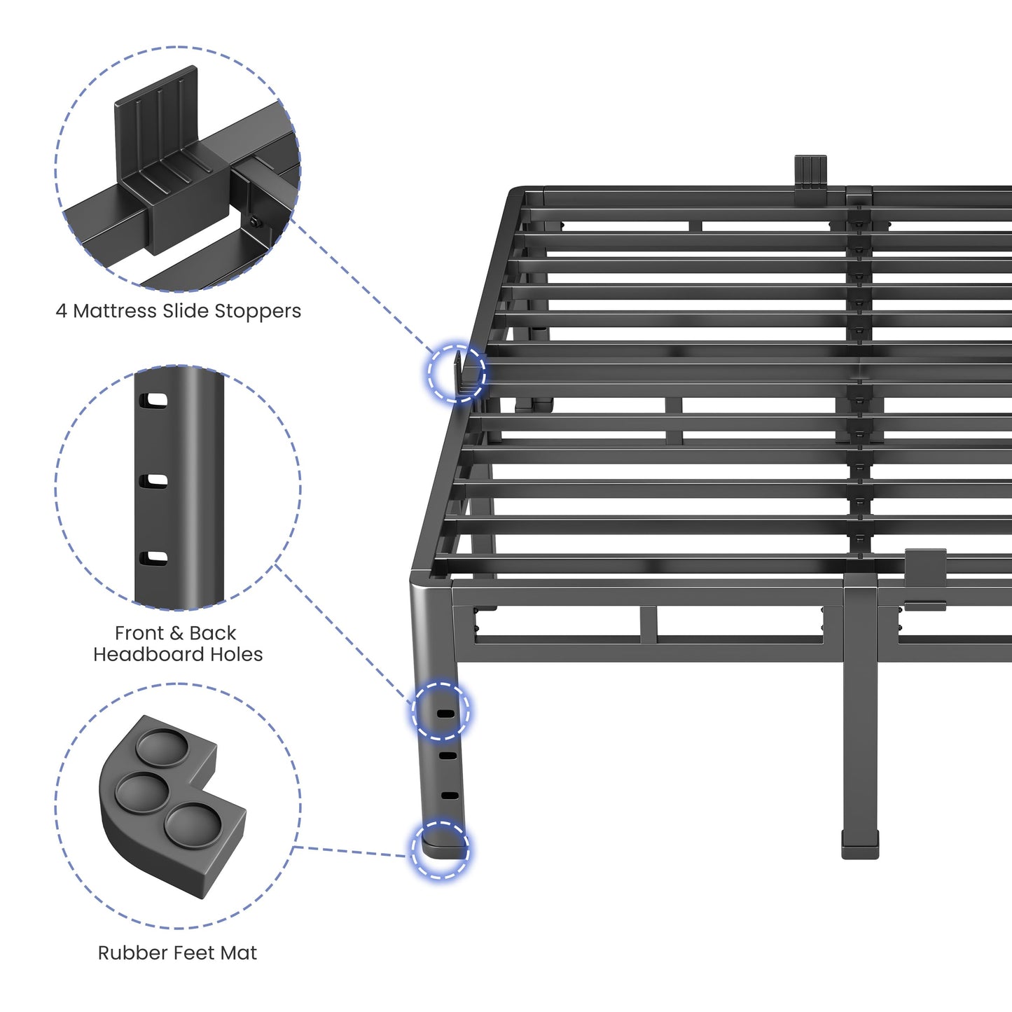 NKZ 18 Inch King Size Bed Frame, Metal Bed Frame & Box Spring 2 in 1 Platform with Round Corner Legs, 4000Lbs Heavy Duty Metal Frame, Mattress Slide Stopper, Headboard Hole, Noise-Free, Easy Assembly