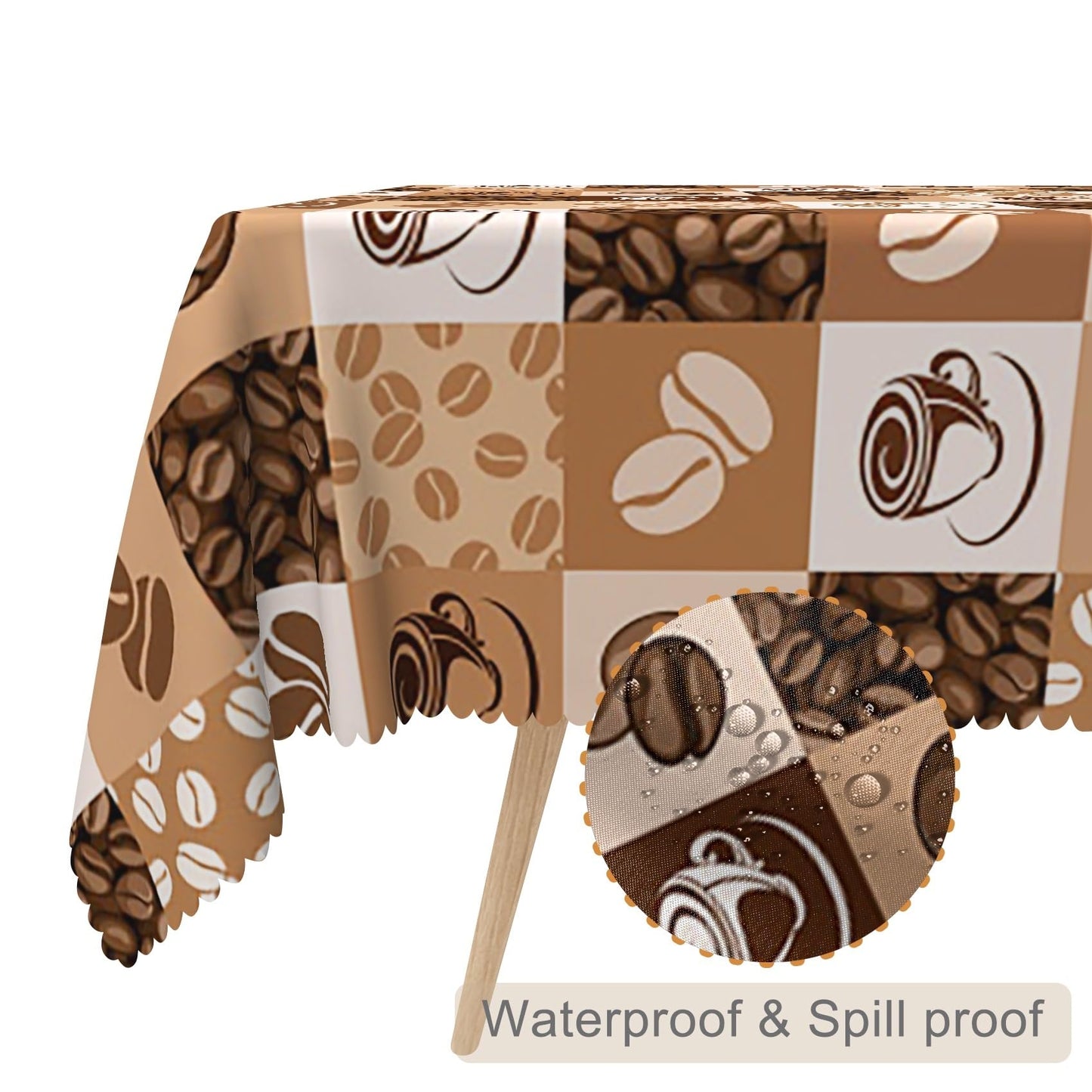 TTQYFNM 70x70inches Coffee Beans Print Tablecloth Coffee Cup Hand Drawn Sketch Retro Plaid Tablecloths Waterproof Spill Proof Square Table Cloth Cover for Dining Room Kitchen Coffee Shop Decor