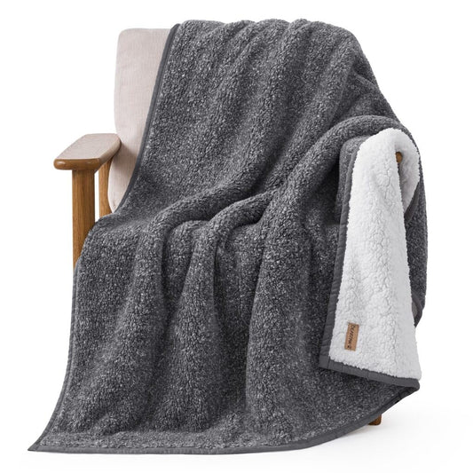 BEARPAW Sherpa Throw Blanket - Ultra Soft Plush Warm Reversible Fluffy Blanket for Bed Couch Sofa & Living Room Decor, House Decor, Room Decor Gifts for Women - 50"x70" (Gray, Throw - 50" x 70")