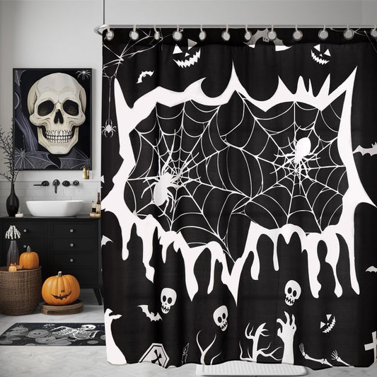 EVENHUG Halloween Shower Curtain with Hooks Waterproof Shower Curtain Set for Bathroom Halloween Theme Decorations 72x72 inch