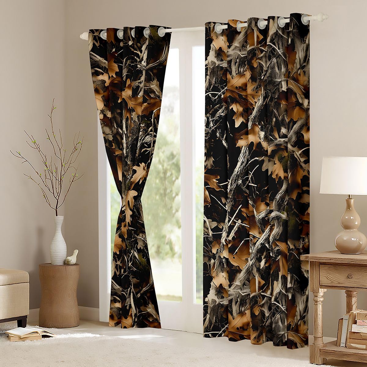 Feelyou Tree Branches Curtains for Bedroom Living Room Tree Blackout Shades Botanical Room Darkening Curtain Leaf Window Treatments, 2 Panels 52 x 63 Inch Nature Theme Decor