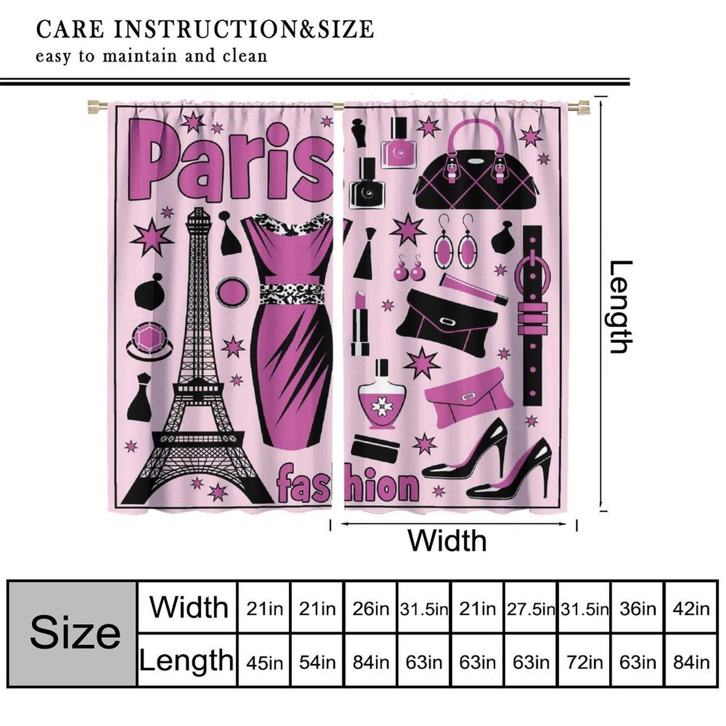 VUMIVI Paris Fashion City Curtains Eiffel Tower Perfume Modern Decor Dresses Pink Illustrations Rod Pocket Window Treatments for Bedroom Kitchen Living Dining Apartment Dorms Cafe 42" W X 44.5" L