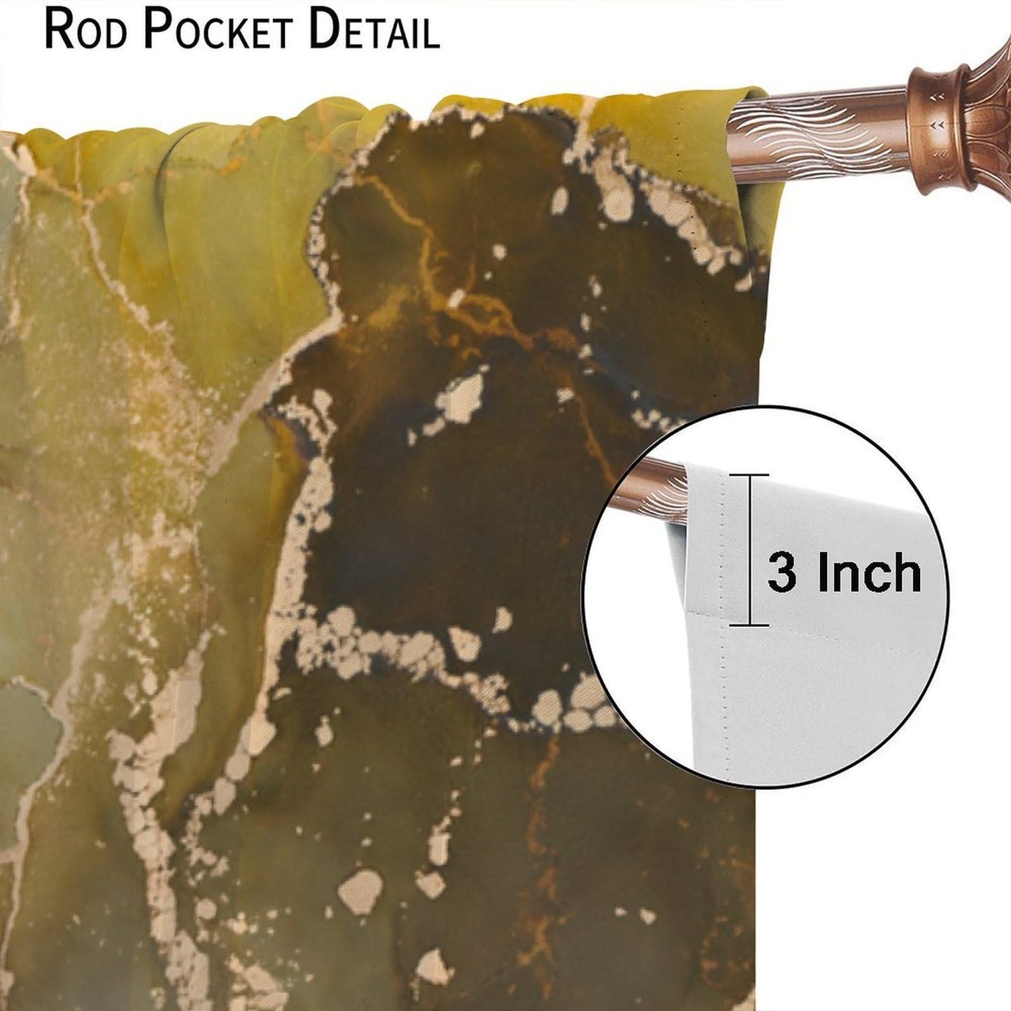 Ink Marble Kitchen Curtains Aesthetics Abstract Golden Foil Inked Textured Moss Green and Charcoal Grey Modern Rod Pocket Window Treatments for Bedroom Living Room 2 Panels Set 41" x 45"（No Blackout）
