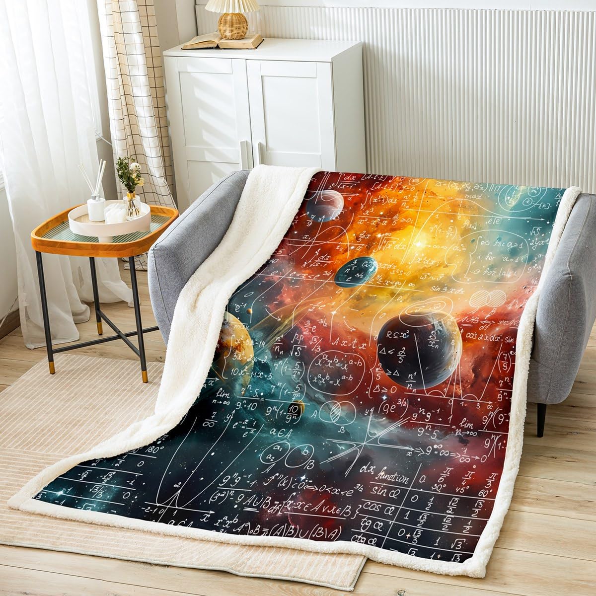 Feelyou Math Equation Fleece Throw Blanket Throw 50"x60" Kids Galaxy Solar System Sherpa Blanket Plush Fuzzy Boys Girls Mathematics Formula Biology Science for Bed Couch Chair Living Room