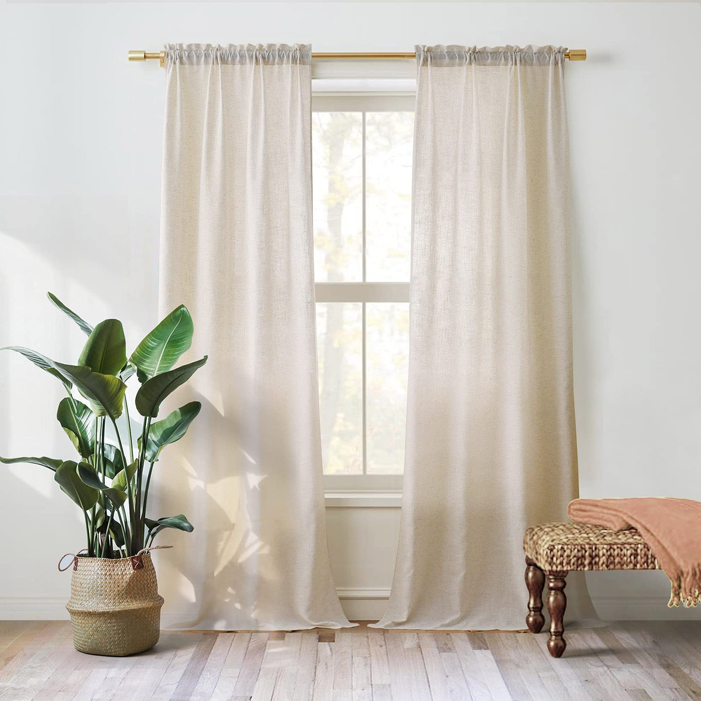 Valea Home Linen Curtains Panel 84 inch Long Light Filtering Rod Pocket Crude Drapes for Bedroom Living Room Farmhouse Window Treatment Panels, Natural, 1 Panel