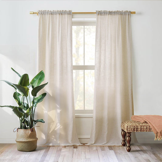 Valea Home Linen Curtains Panel 84 inch Long Light Filtering Rod Pocket Crude Drapes for Bedroom Living Room Farmhouse Window Treatment Panels, Natural, 1 Panel