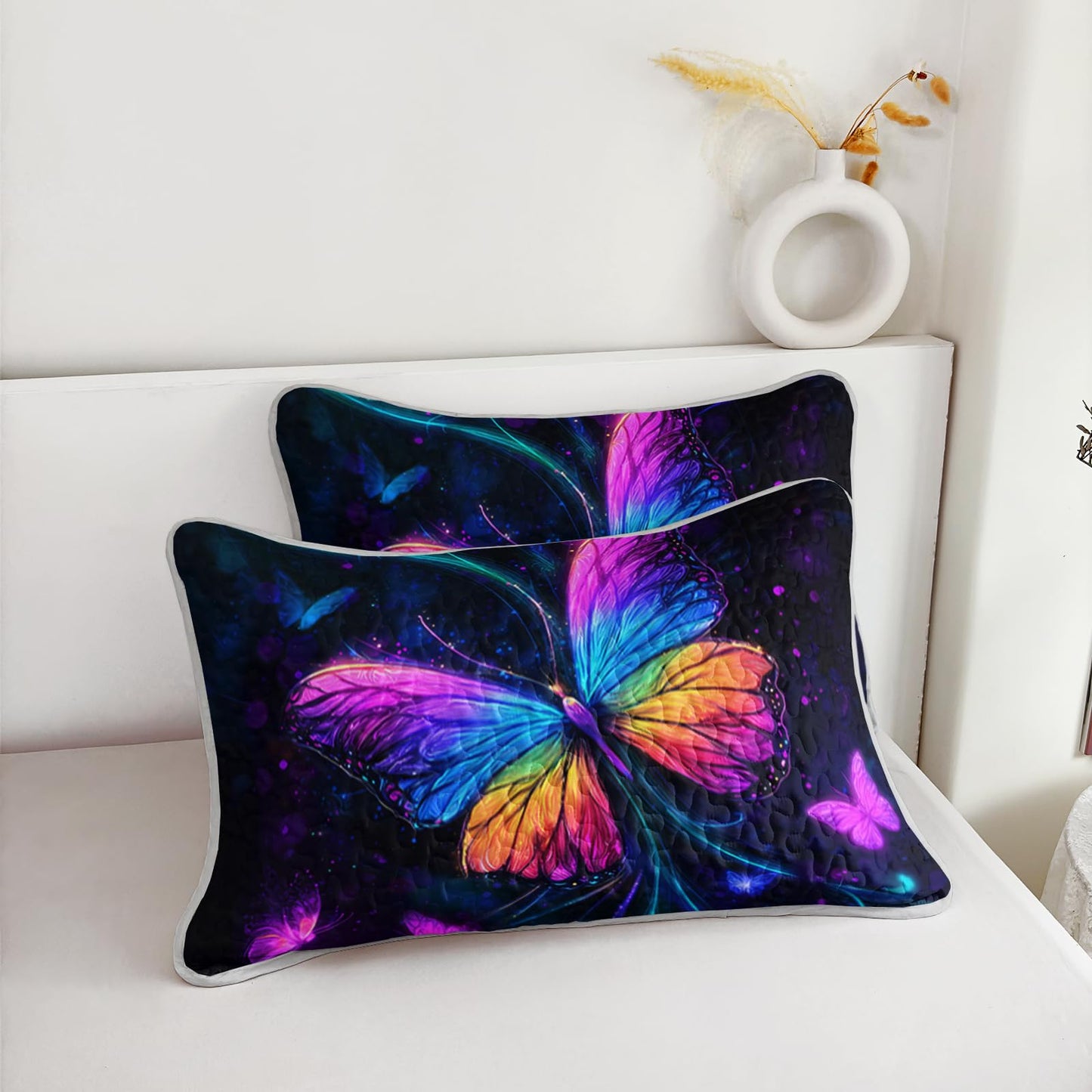 AILONEN 3-Piece Rainbow Butterfly Quilt Set Queen Size - Beautiful Bedspread Fantasy Butterflies Coverlet for Kids Girls Women,Soft Lightweight Quilt,2 Pillowcases