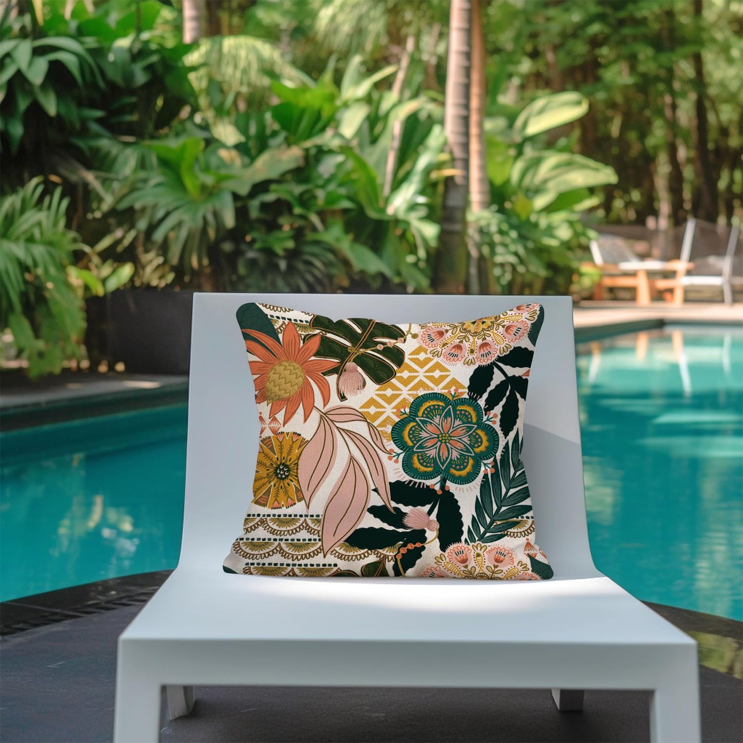 Jartinle Boho Floral Outdoor Pillow Covers 18x18 Waterproof Set of 2 Blooming Flower Leaves Pattern Porch Pillow Covers for Patio Furniture