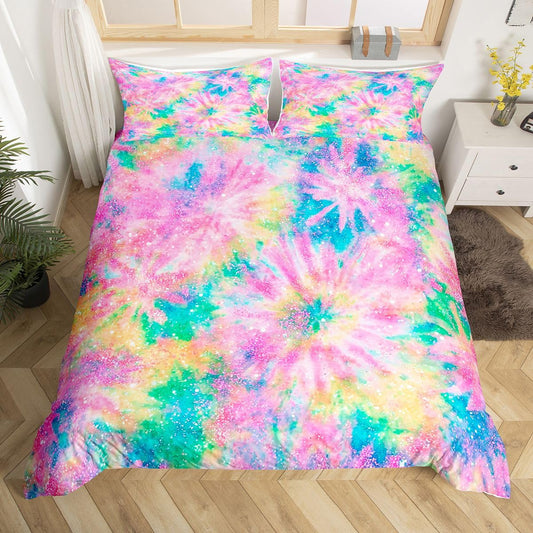 Erosebridal Kids Tie Dye Pink Duvet Cover for Girls Women Batik Comforter Cover Full Size Trippy Gypsy Pastel Bedding Set Watercolor Psychedelic Quilt Cover 3Pcs with 2 Pillowcases Bedclothes