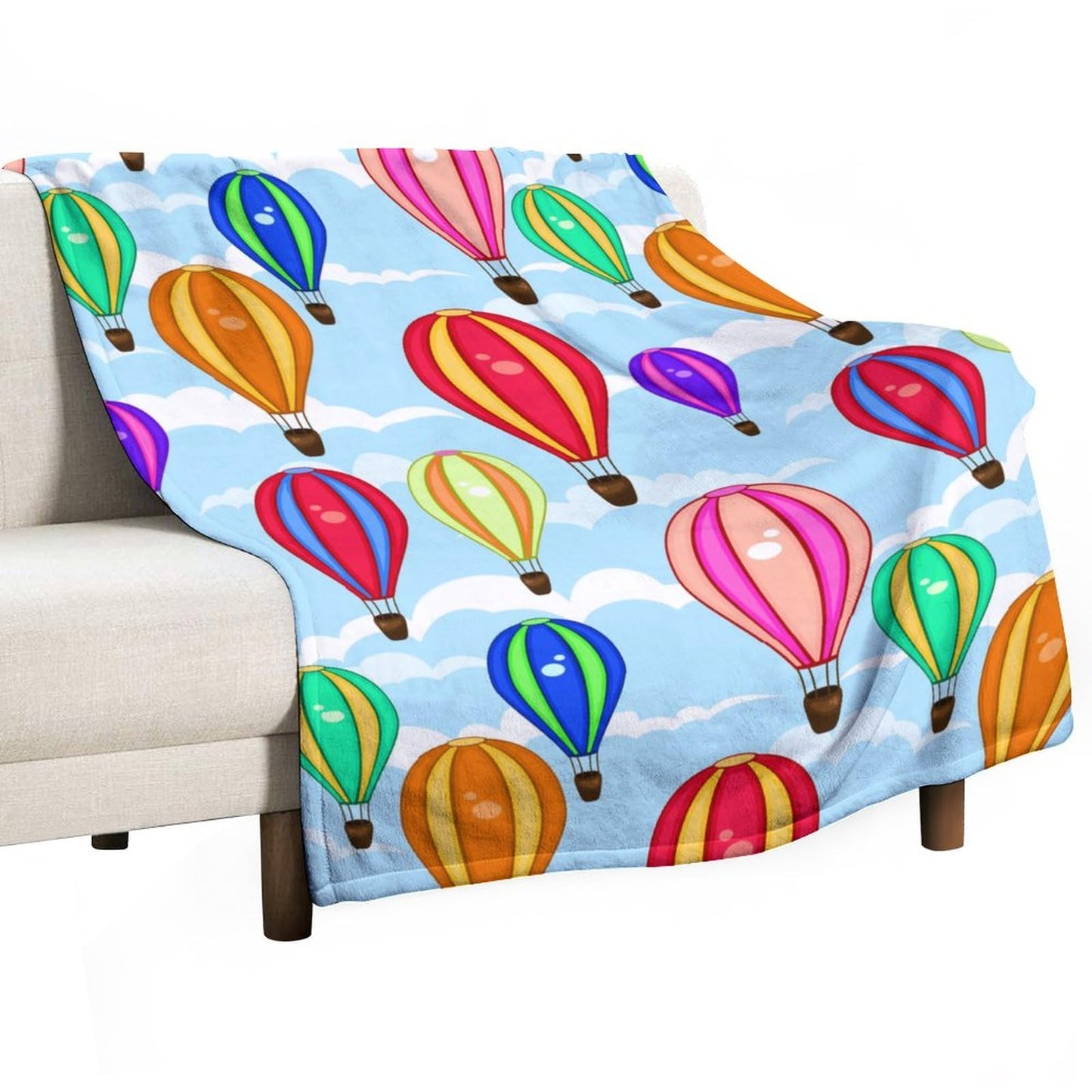 Cartoon Hot Air Balloon Blanket 60"x80" - Ultra Soft Flannel Throw for Adults & Kids - Playful Cloud & Balloon Print - Lightweight Plush Blanket for Bed, Sofa & Home Decorations
