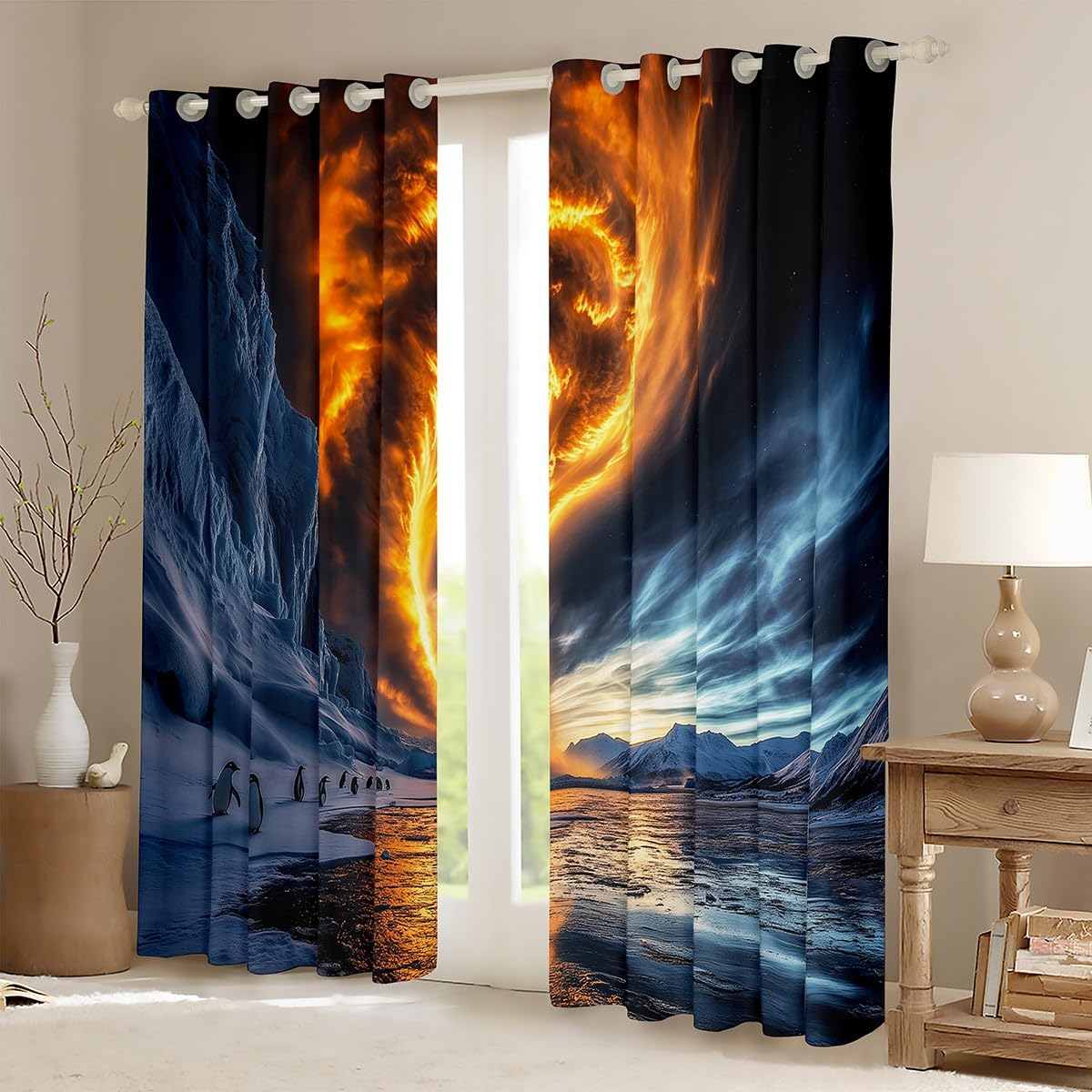 Erosebridal Gold Tornado Window Curtains Drapes 38" Wx45 L,Polar Animal Penguin Curtains,Natural Disaster Room Decor for Storm Chaser