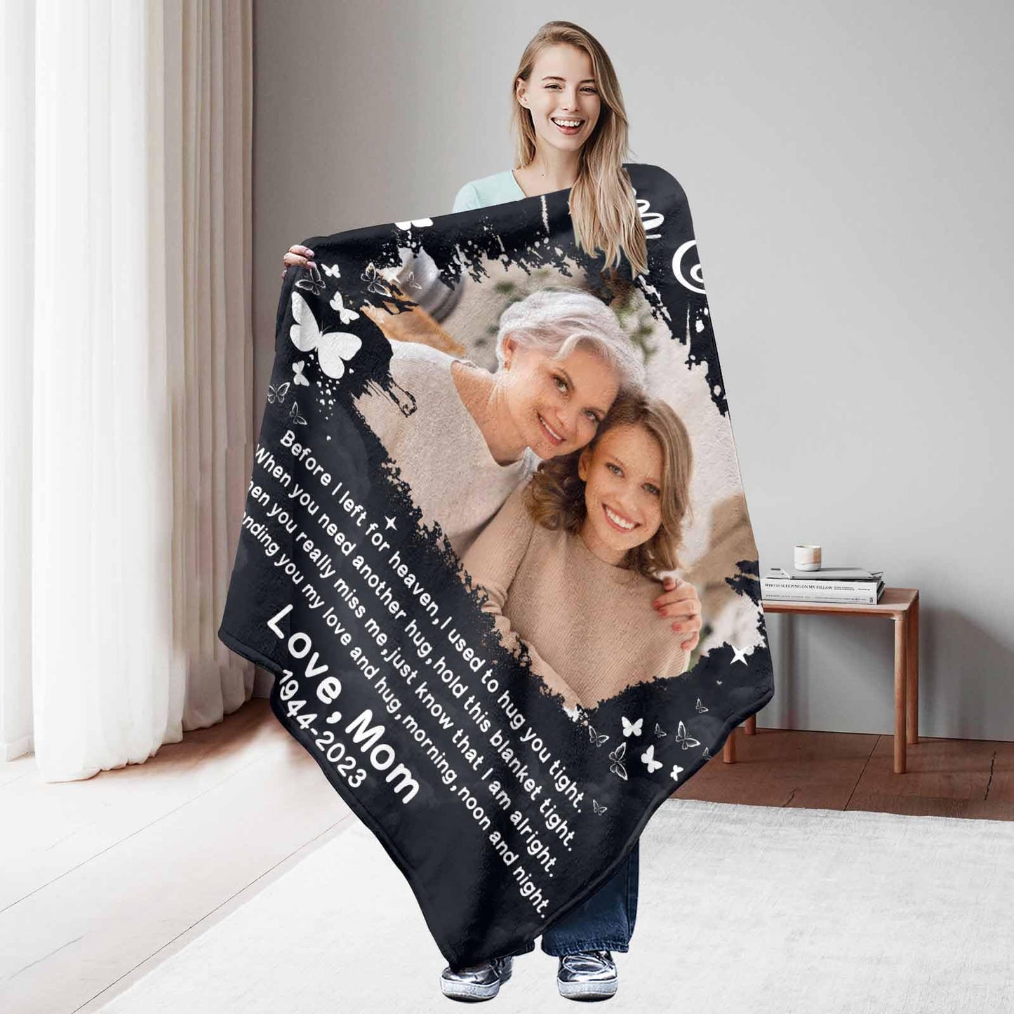 D-Story Custom Memorial Blanket with Photos in Loving Memory for Loved Ones Lost: Made in USA, Personalized Picture Sympathy Remembrance Grief Gift Funeral for Daughter Son Father Mother Brothers