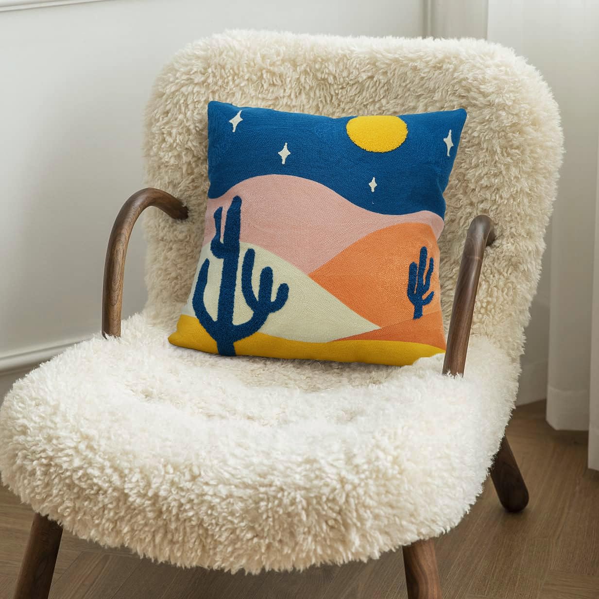 JASEN Abstract Boho Pillow Covers 18x18,Soft Mid Century Geometric Cactus Decorative Throw Pillows for Couch Bed Sofa Bedroom（Only 1 Pillow Cover） (Cactus, 18" x 18")