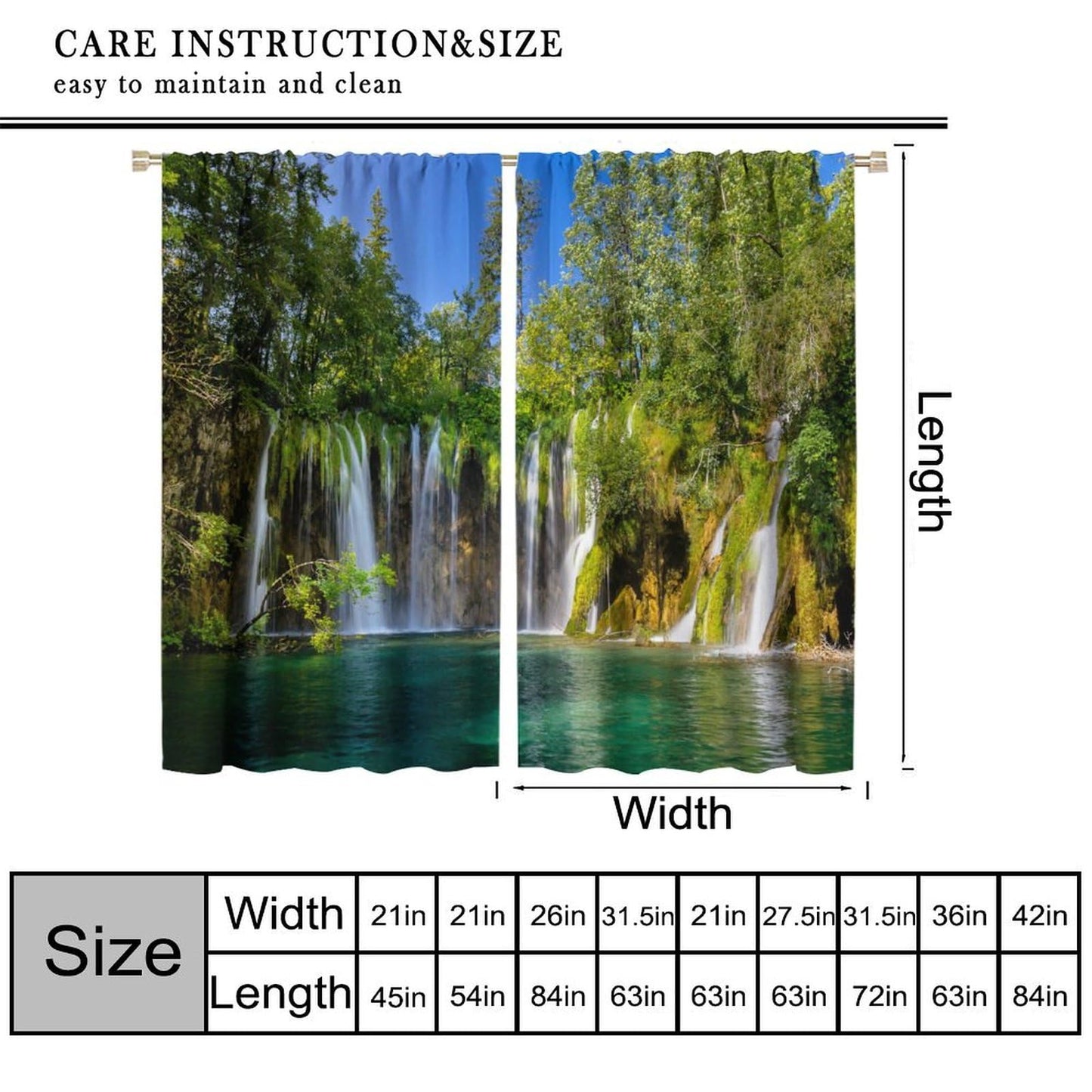 Scenic Nature Blackout Curtain,Natural Falls Landscape Forest Tree Waterfall Scenery Drapes,Rod Pocket Window Treatments 2 Panels Curtains for Kitchen Bedroom Living Room Office Deocr 42"W X 45"L