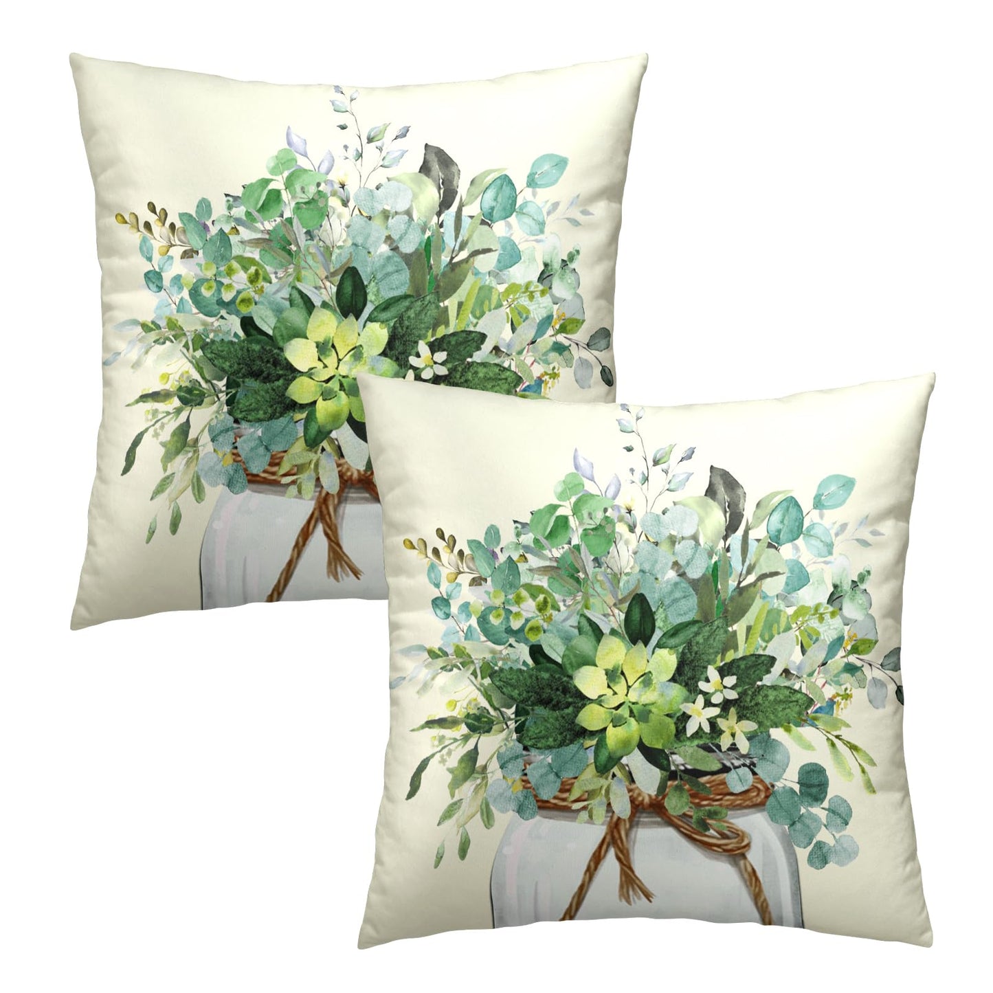 Mweet Watercolor Eucalyptus Leaves Pillow Covers Set of 2, 16x16 Inch Spring Summer Natural Green Plant Floral Cotton Square Pillow Case Soft Cushion Cover for Couch Sofa Living Room