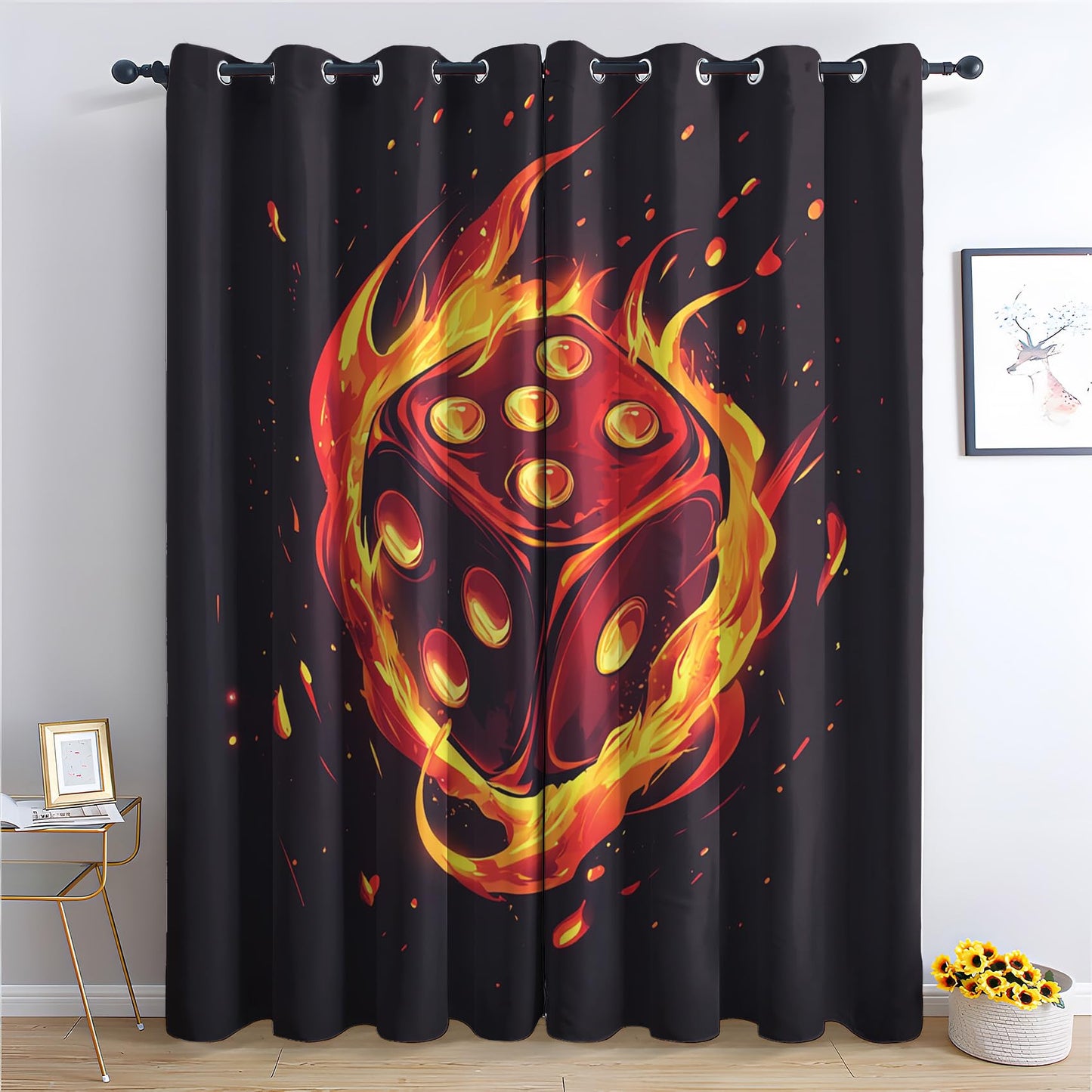 Phtbz Casino Theme Curtains 45 Inch Length 2 Panels Set, Fire Dice Patterned Blackout Curtains for Bedroom, Living Room Decor, Room Darkening Thermal Insulated Grommet Drapes