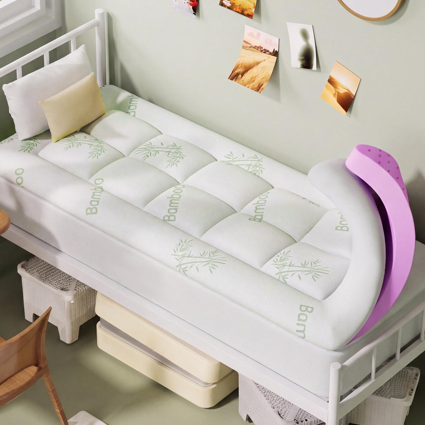SINWEEK Bamboo Cooling 4 Inch Dual Layer Memory Foam Mattress Topper Twin XL with 2 Inch Gel Memory Foam & 2 Inch Pillow Top Mattress Pad for Pressure Relief, Rolled Separately for Faster Expansion