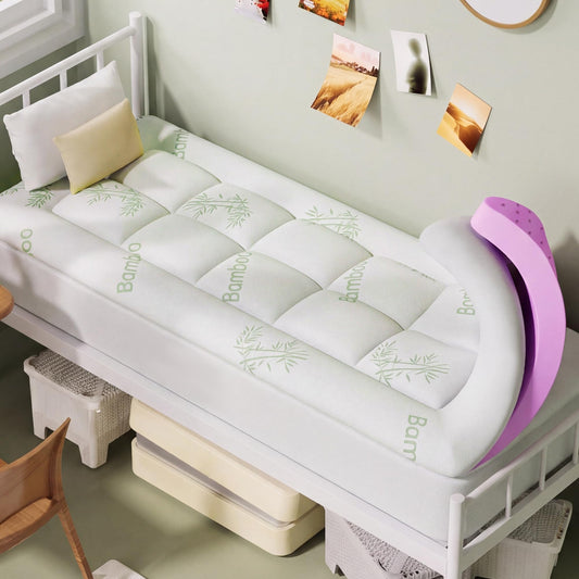 SINWEEK Bamboo Cooling 4 Inch Dual Layer Memory Foam Mattress Topper Twin XL with 2 Inch Gel Memory Foam & 2 Inch Pillow Top Mattress Pad for Pressure Relief, Rolled Separately for Faster Expansion