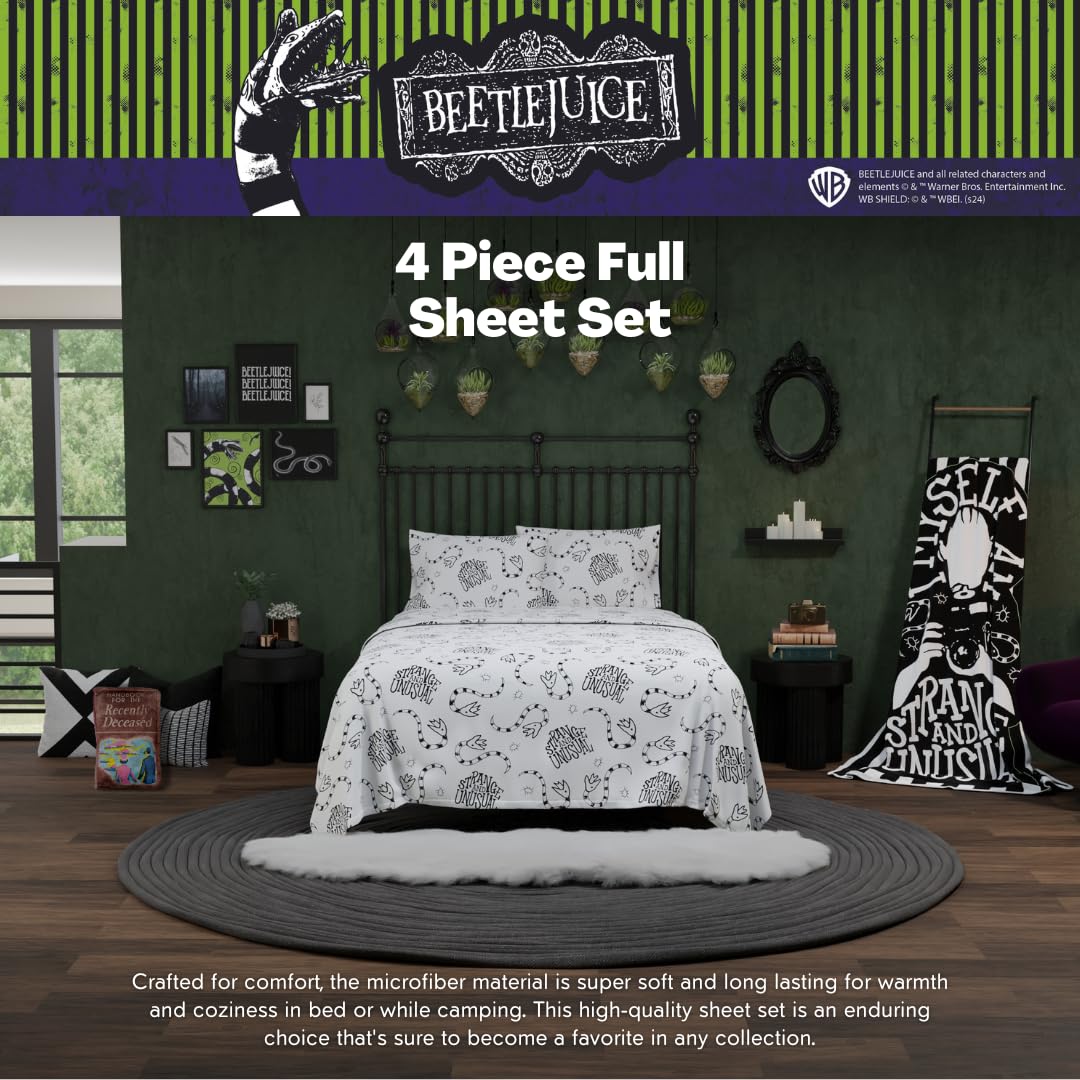 Franco Collectibles Beetlejuice Halloween Bedding Super Soft Microfiber Full Sheet Set, College Dorm Essentials, (Officially Licensed Product)