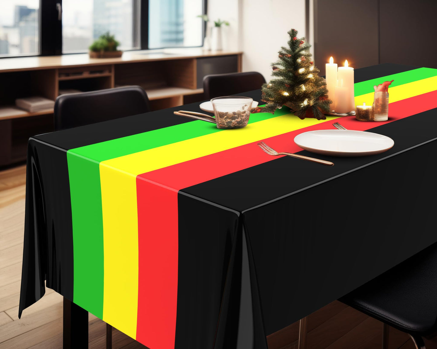 Oudain 6 Pcs Africa Flag Tablecloth Rectangle Plastic Tablecloth Disposable Table Cloths for Country Flag Table Cover for Family Kitchen Dining Decoration, 54 x 108 in(Black 1)