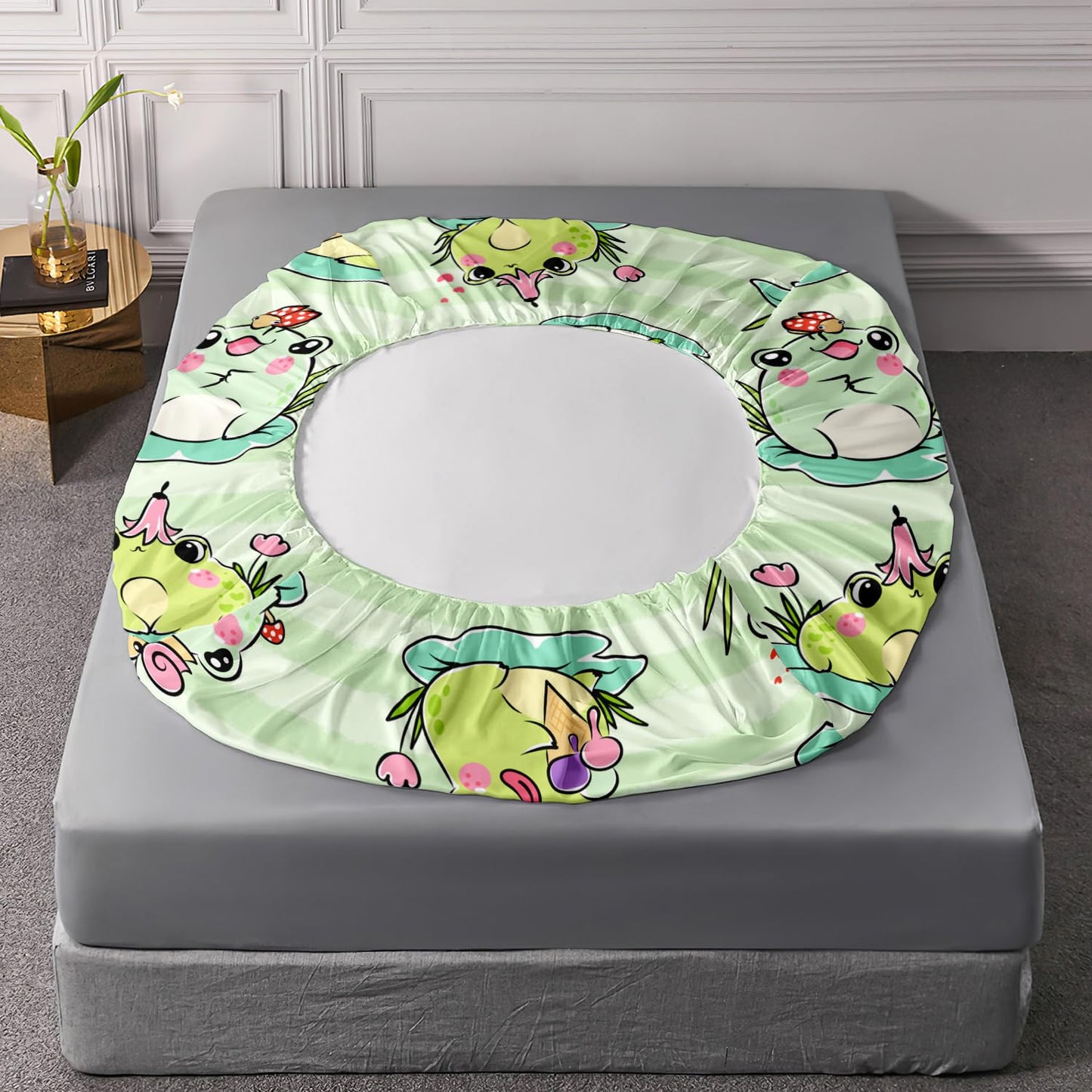AILONEN Cartoon Frog Fitted Sheet Set - Twin Size, Animal Frog Bed Sheet Set, Boys Girls Sheet Set, Green Stripe Sheet Set - 1 Fitted Sheet and 2 Pillowcases