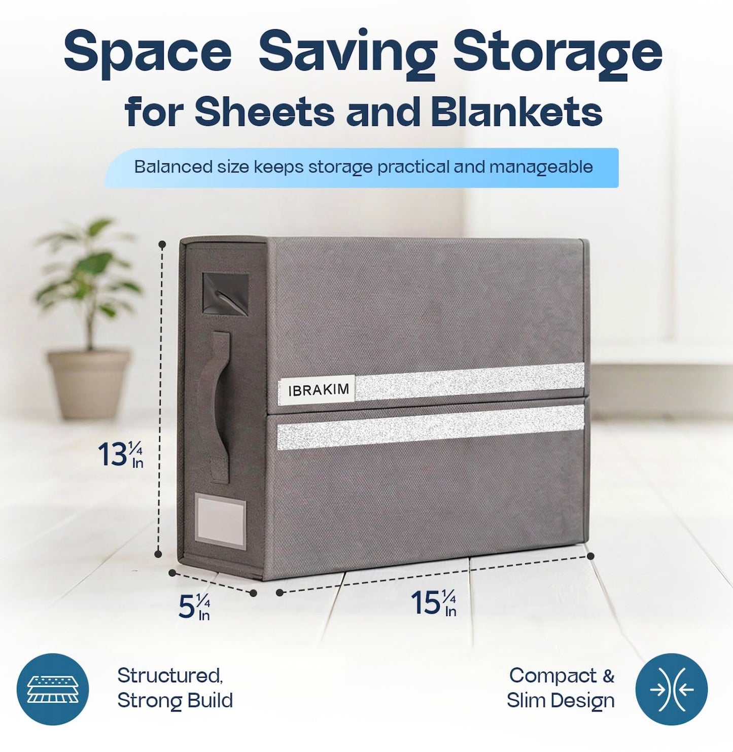 IBRAKIM Bedsheet Organizer Set of 4, Linen Storage Organizer for Closet and Under Bed, Foldable Bedding Organizer for Sheets, Blankets, Comforters, Closet Storage Bins, Grey