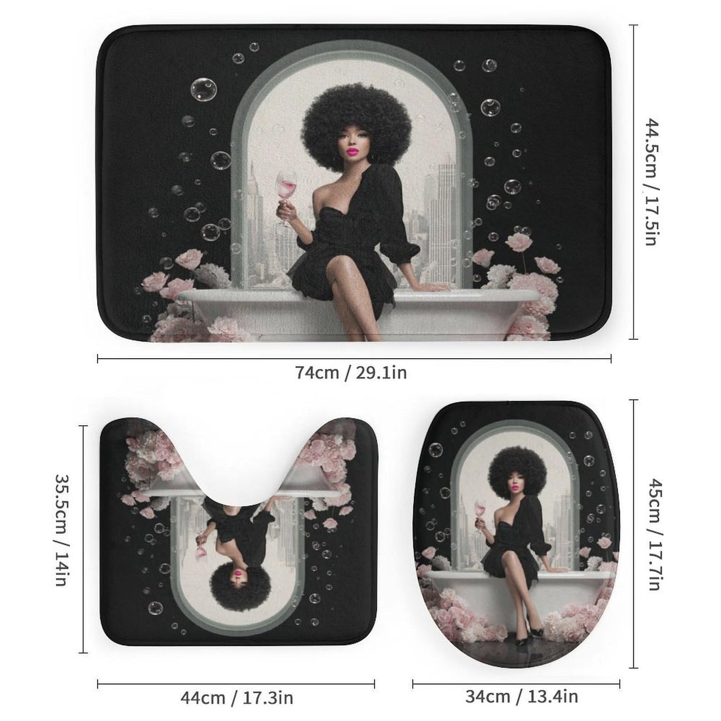 XSUPFLYM Modern Classic Black Women Waterproof Fabric Shower Curtain Beautiful Elegant Bathroom Art American African Women Bathroom Shower Curtain Set with Hooks-72 W x 72" L