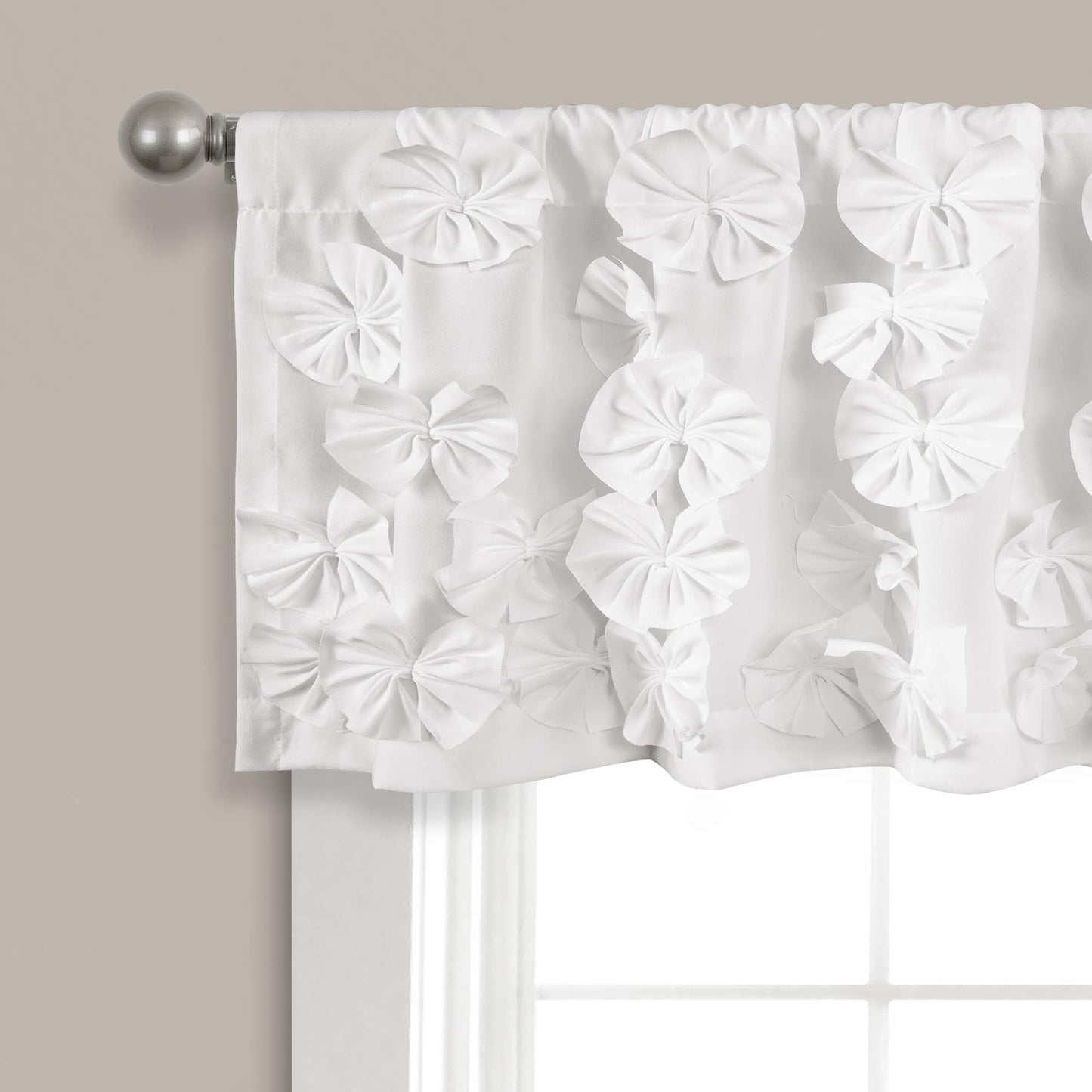 Lush Decor Riley Window Valance, Single 54" W x 18" L, White - Valance Curtains - Kitchen Valances for Windows - Bathroom Window Curtains