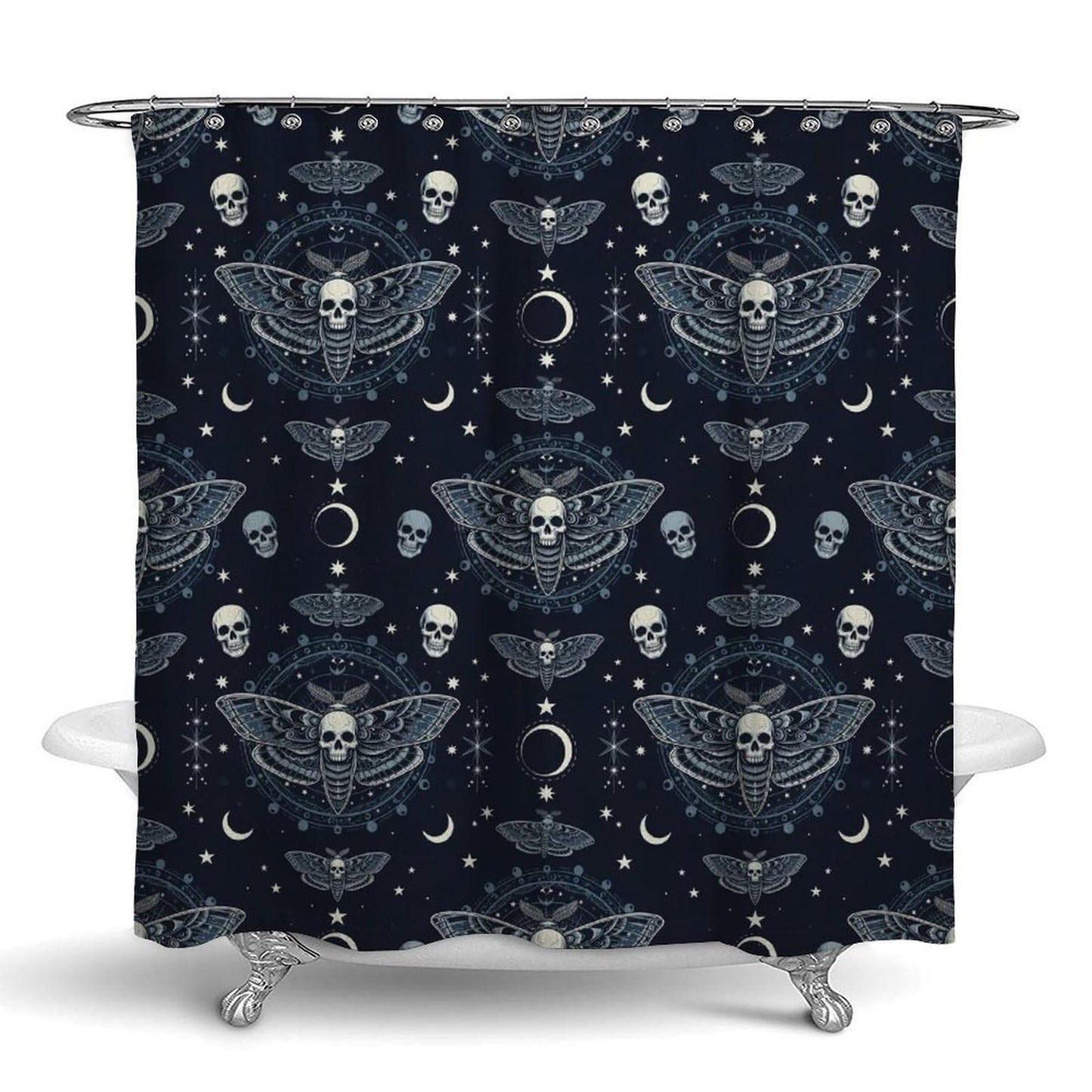 Meaudiwes Fashion Lightweight Shower Curtain Washable Shower Curtain with 12 Hooks Goth Moth Dead Skull Moon, 72"x 70"
