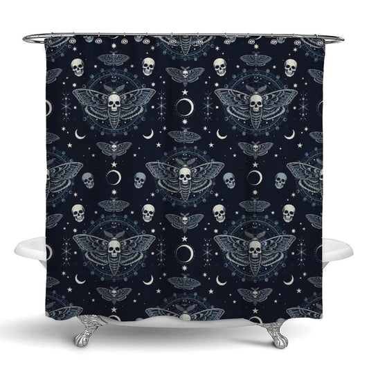 Meaudiwes Fashion Lightweight Shower Curtain Washable Shower Curtain with 12 Hooks Goth Moth Dead Skull Moon, 72"x 70"
