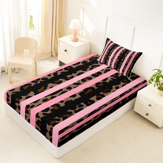 jejeloiu Brown Leopard Print Fitted Sheet with 1 Pillowcase Twin Size Abstract Bed Sheets Set 16" Deep Pocket Boys Girls Leopard Stripes Bedding Teens Bedroom Decor Breathable