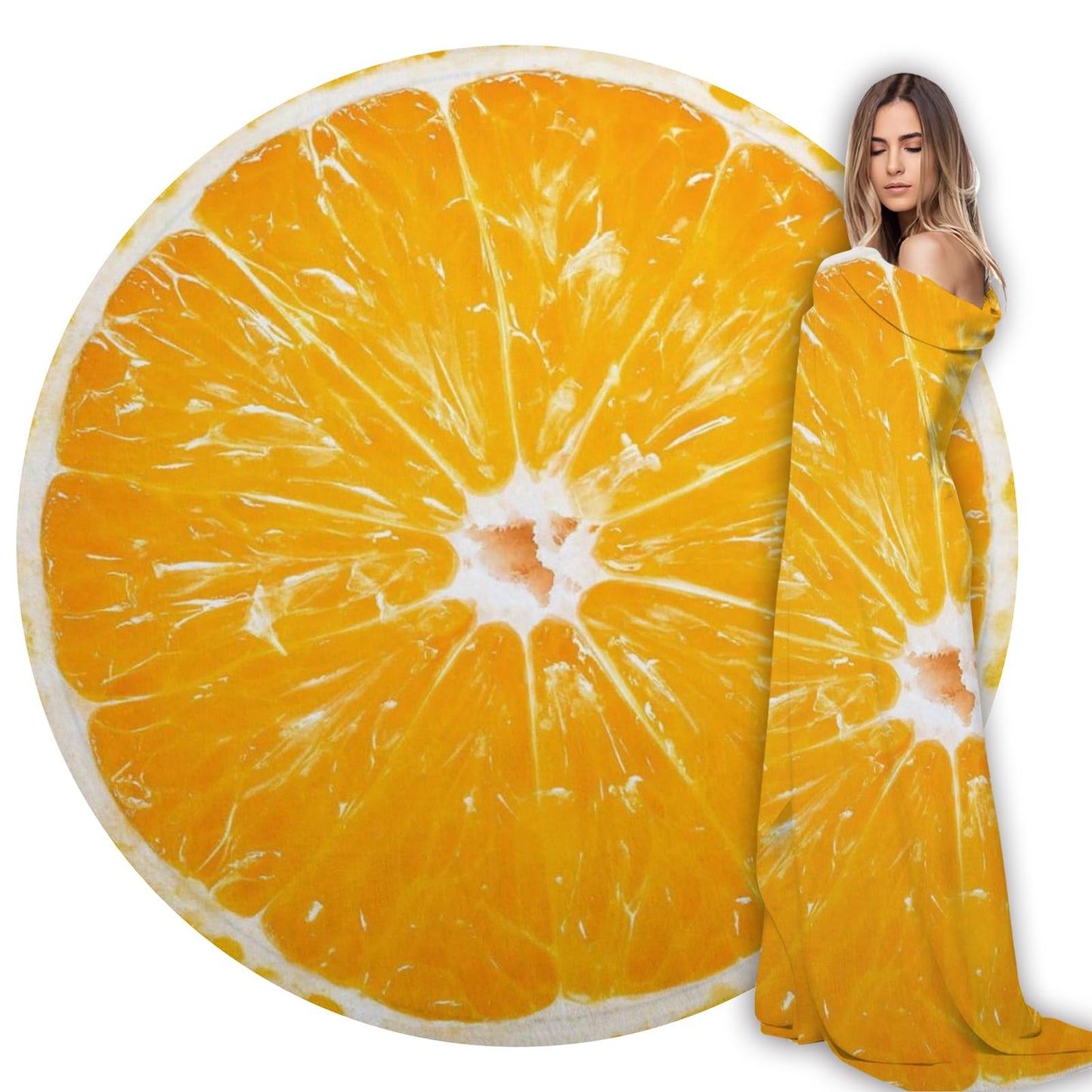 ARESD Food Throw Blanket Orange, Realistic Funny Orange Blanket for Adults and Kids, Ronud Novelty Fruits Printed Blanket for Couch,Sofa,Bed, Fun Comfy Cozy Gifts for Boys,Girls 59 Inches