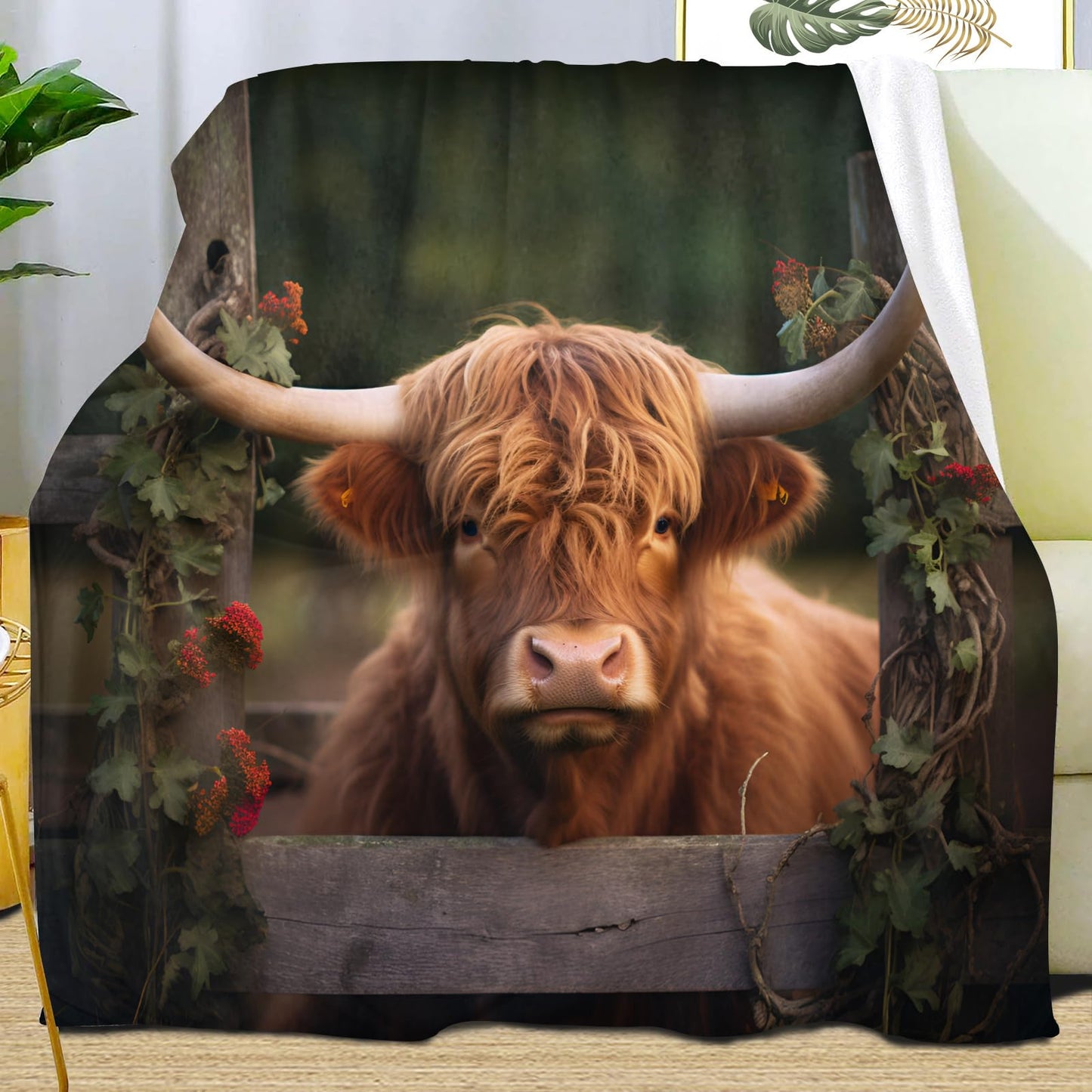 PAOABIU Highland Cattle Blankets, Farmhouse Cow Throw Blanket for Couch Bed Sofa, Brown Cow Blankets and Throws - Super Soft Cozy Plush Flannel Blanket Gifts & Decor, 66x90