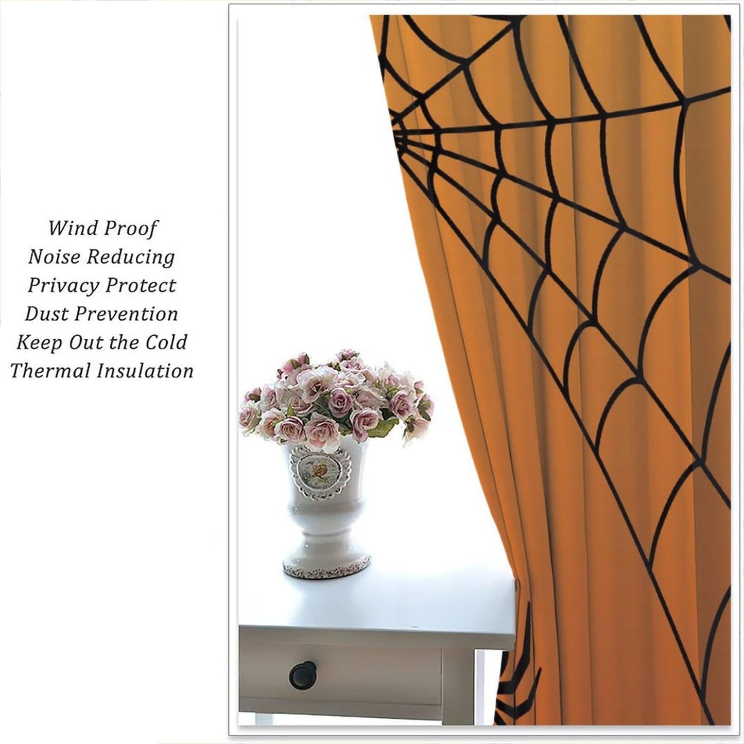 Djaby Spiders Web Curtains, Horror Gothic Halloween Themed Spider Print Window Curtain Drapes for Boys Girls Kids Baby Bedroom Nursery 42" W X 45" L(No Blackout)