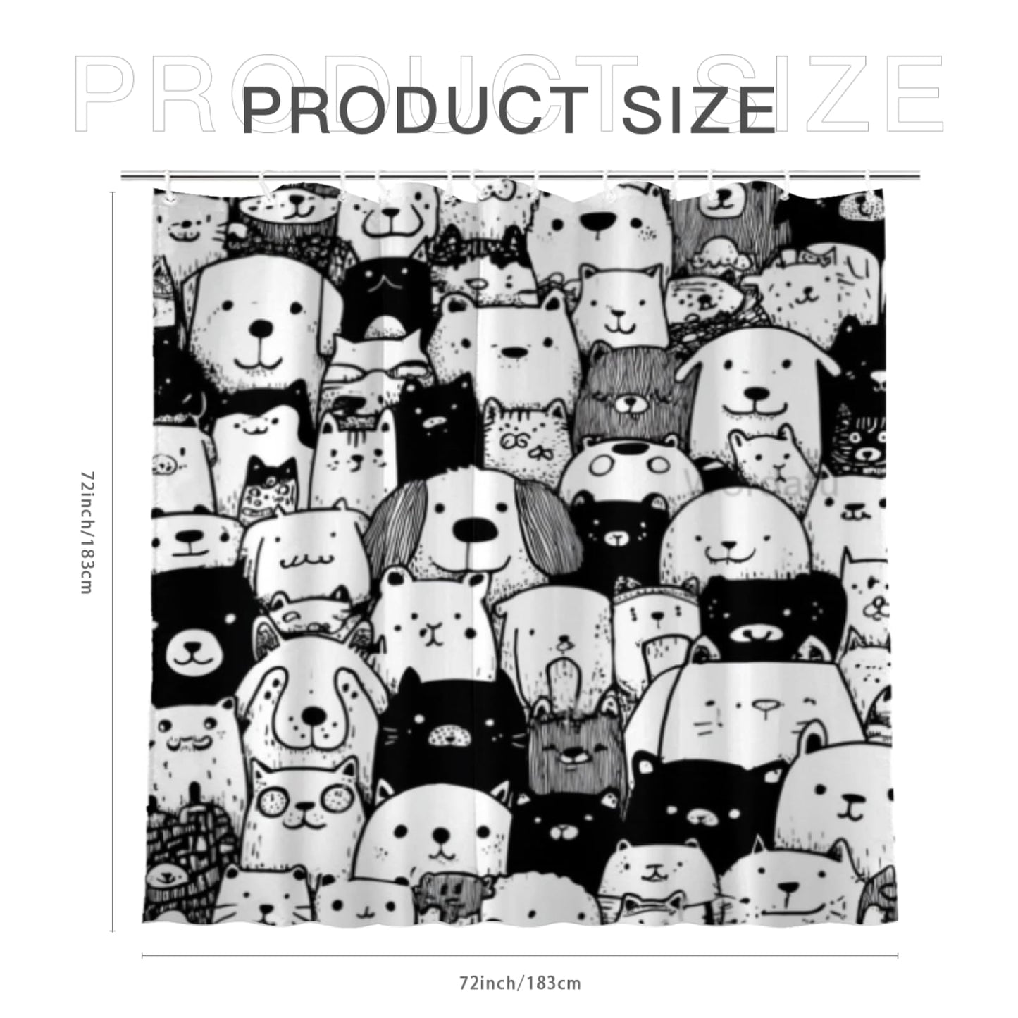 Wordatu Golden Retriever Pet Shower Curtain, Group of Dogs and Cats Animals Cloth Fabric Bathroom Decor Set 72X72 Inches, Black and White