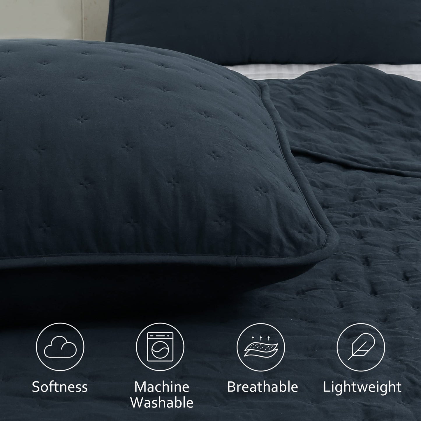 ROARINGWILD Navy Blue Twin Size Quilt Bedding Set with Pillow Sham, Lightweight Soft Bedspread Coverlet, Quilted Blanket Thin Comforter Bed Cover, All Season, 2 Piece, 68x90 inches