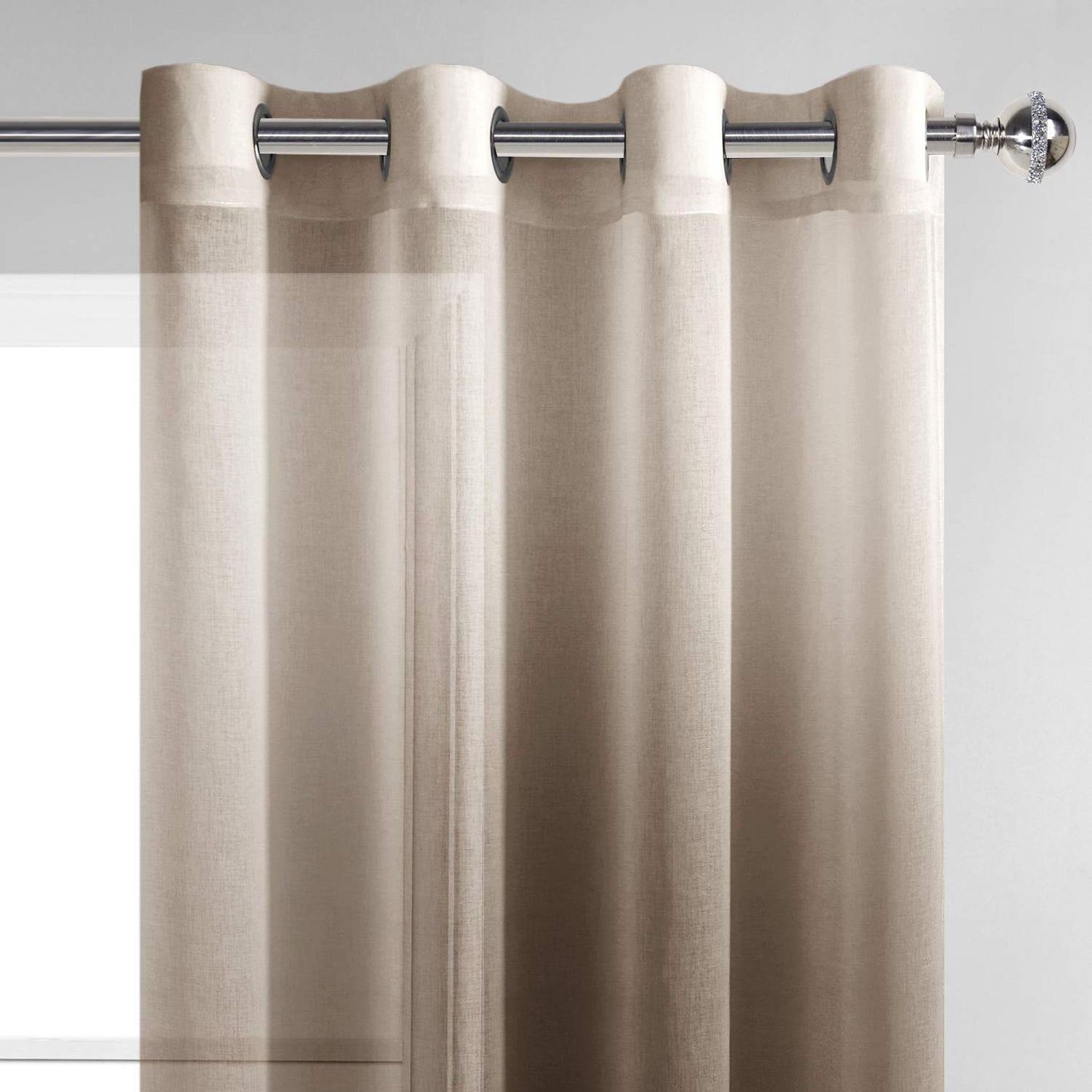 DWCN Faux Linen Ombre Sheer Curtains - Gradient Semi Voile Grommet Top Window Curtains for Bedroom and Living Room, Set of 2 Panels, 52 x 84 Inches Long, Chocolate Brown