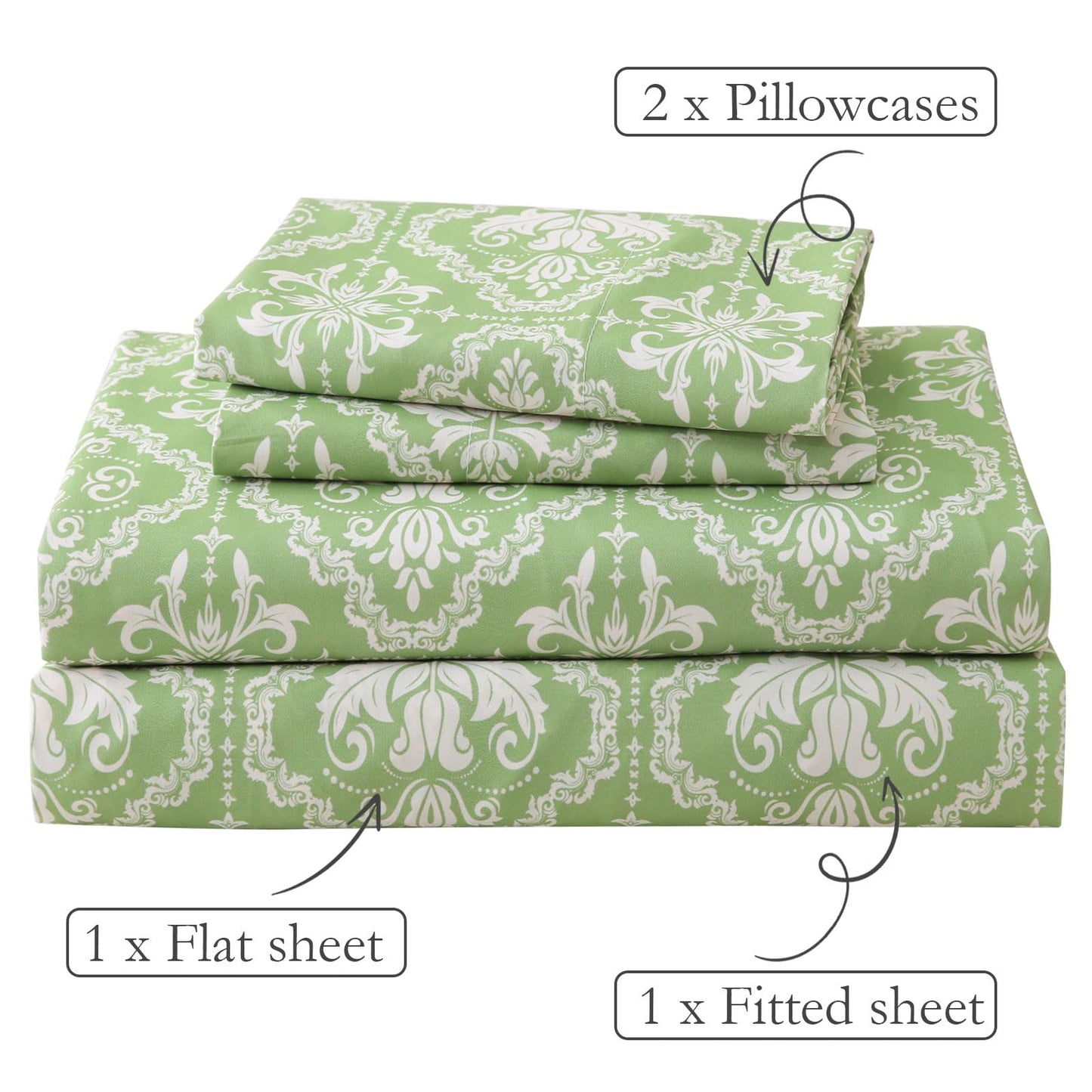 ChicView King Size Geometric Printed Sheet Set,4 Pieces Boho Style Breathable Soft Microfiber Bedsheets, Anti Pilling Deep Pockets Easy Care Bed Sheets, Sage Green
