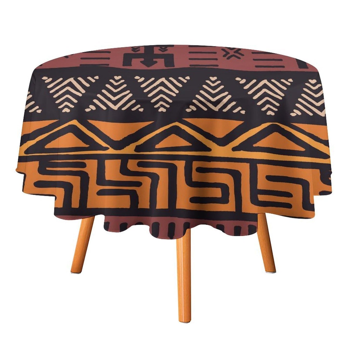 YSWOW African Mud Cloth Tablecloth, Tribal Ethnic Boho Geometric Art Printed Print Stain Washable Table Resistant for Kitchen Dinning Outdoor Picnic Party Round 36x36in