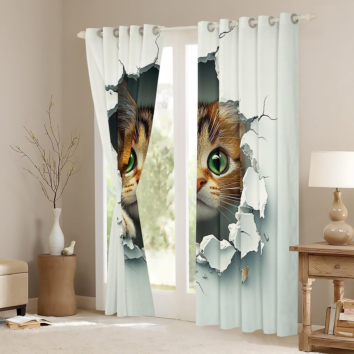 jejeloiu Cat Curtains for Bedroom Living Room (2 Panels, 38 x 45 Inch) Cats Print Darkening Dreapes Boys Girls Cute Kitten Blackout Curtains Animal Window Treatments Cat Lover's Gift