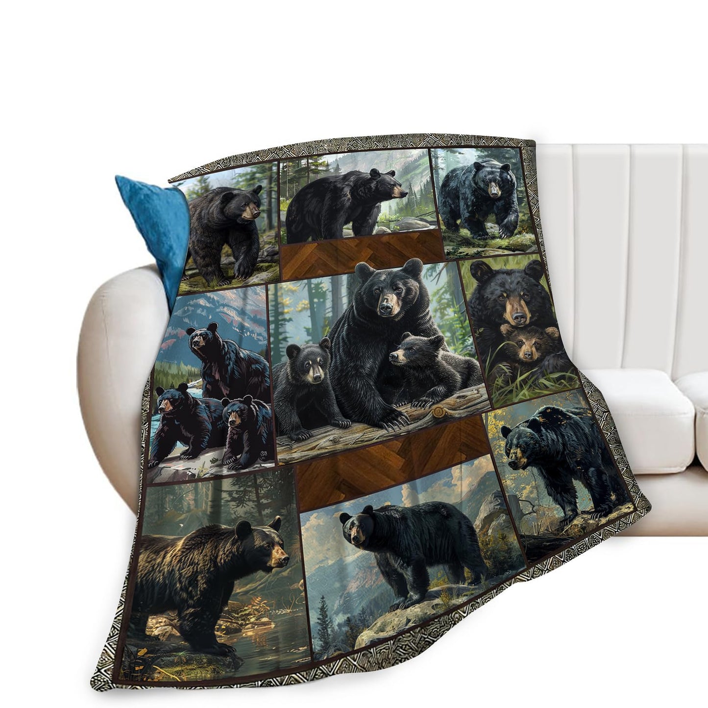 Baegopa Black Bear Blanket Wild Animal Throw Blanket Cozy Plush Fleece Flannel Bear Blankets Lightweight Fuzzy Party Gifts for Girls Boys Women Men 50"X40"