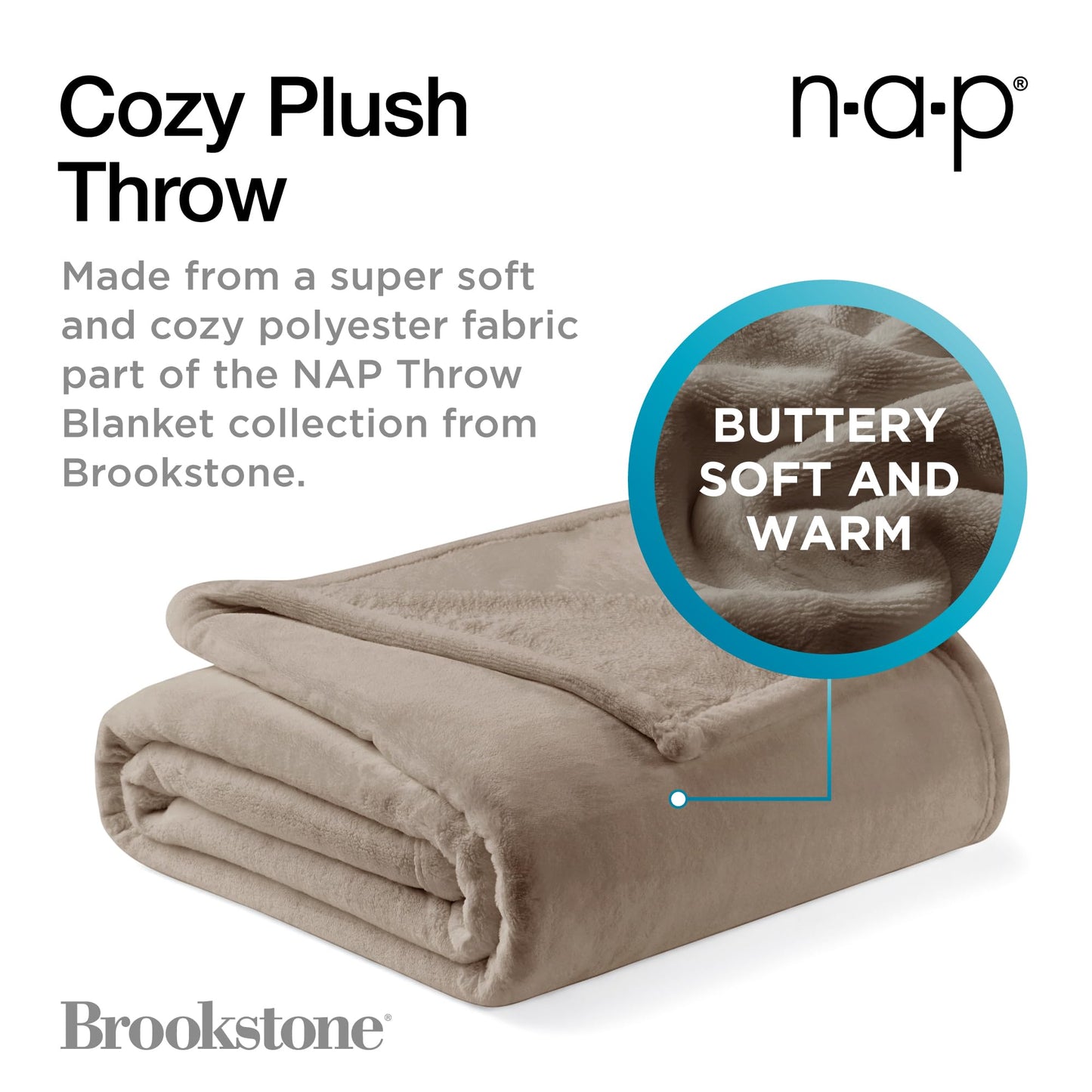 Brookstone Nap Plush Throw Blanket for Couch | Warm & Super Soft Blanket with Unmatched Heavy, Dense, and Ultra-Comfy Throw | Luxurious Drape, Cozying Up on a Sofa, Chair | Taupe