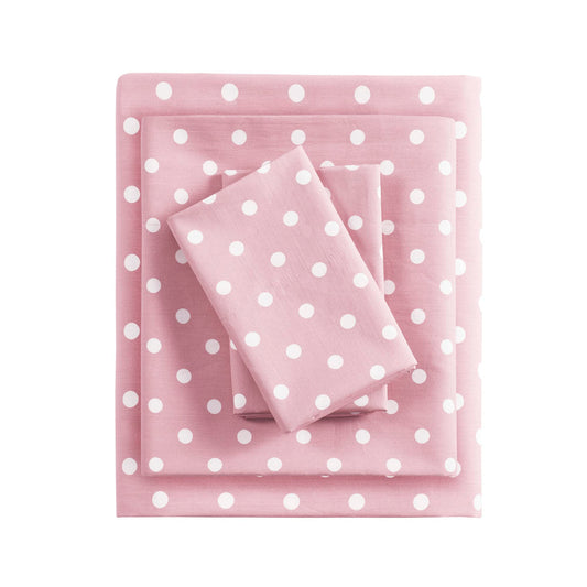 Intelligent Design Pink Queen Size Sheet Sets Kids Polka Dot Sheets for Girls 100% Cotton Percale Soft Flat and Fitted Sheet, Pillowcase, Breathable All Season Bed Set, Fits up to 14" Mattress