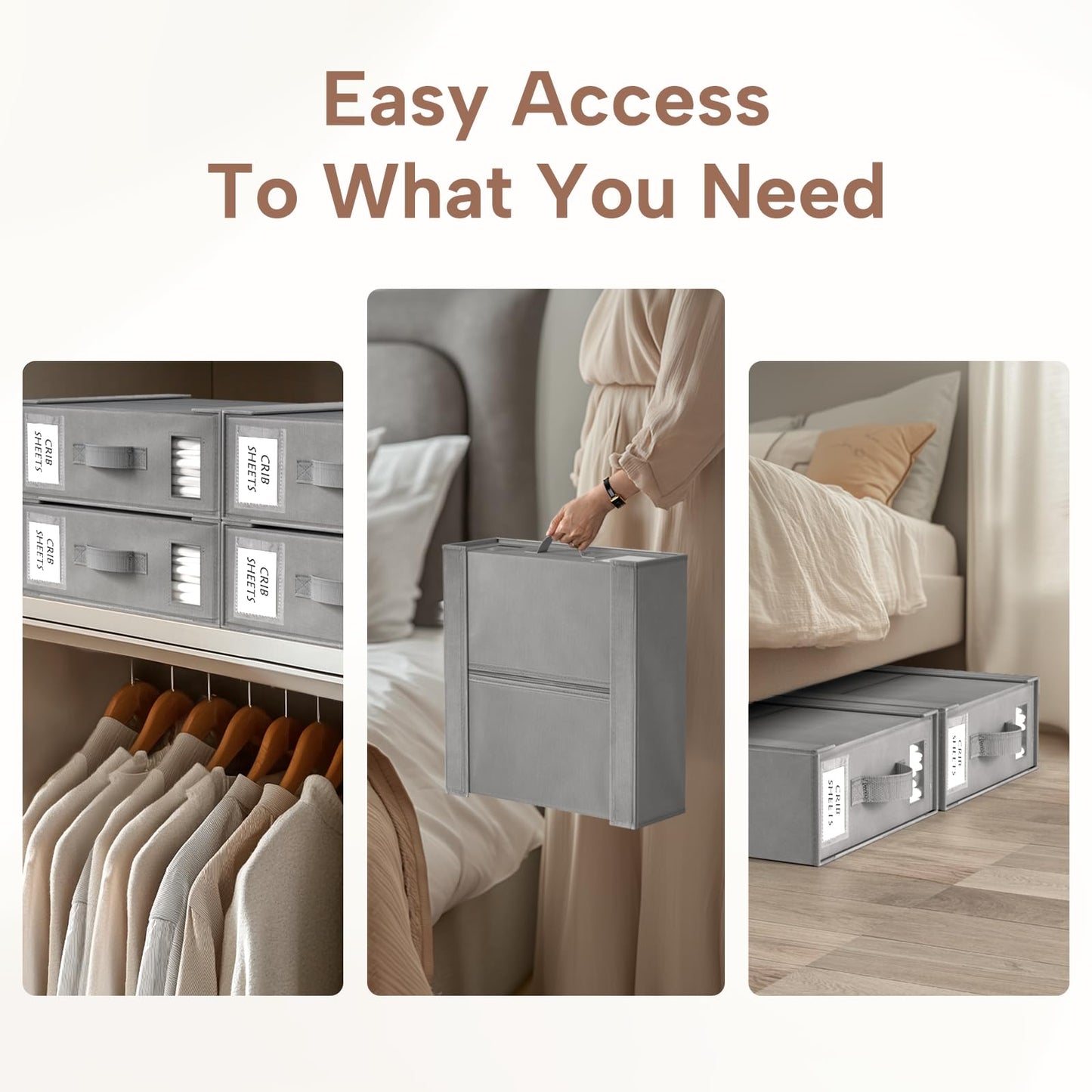 Criusia Bed Sheet Organizers and Storage, 6 Pack Foldable Linen Closet Organizer Box – Bedding Holder for Sheet Set (King/Queen Sizes), Duvet Covers, Blankets (Grey)