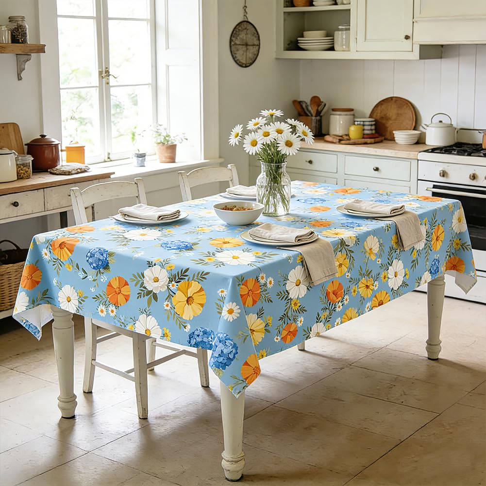 ANATTASOUL Daisies and Hydrangeas Rectangle Table Cloth Waterproof 6ft Fall Tablecloth, 84"x60" Stain Resistant and Wrinkle Free Table Cover for Dining Party Buffet Camping Wedding