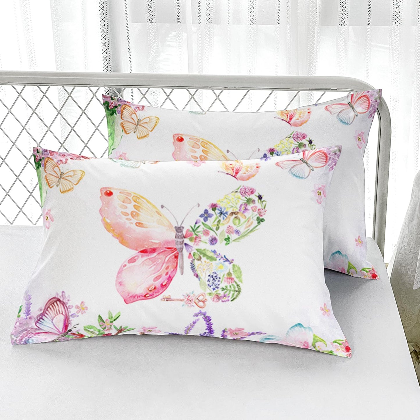 Nttopship Kids Butterfly Comforter Set King Size for Girls，Tie Dye Butterflies Bedding Set for Bedroom, Butterflies Toddler Bedding Set All Season 1 Comforter and 2 Pillowcases