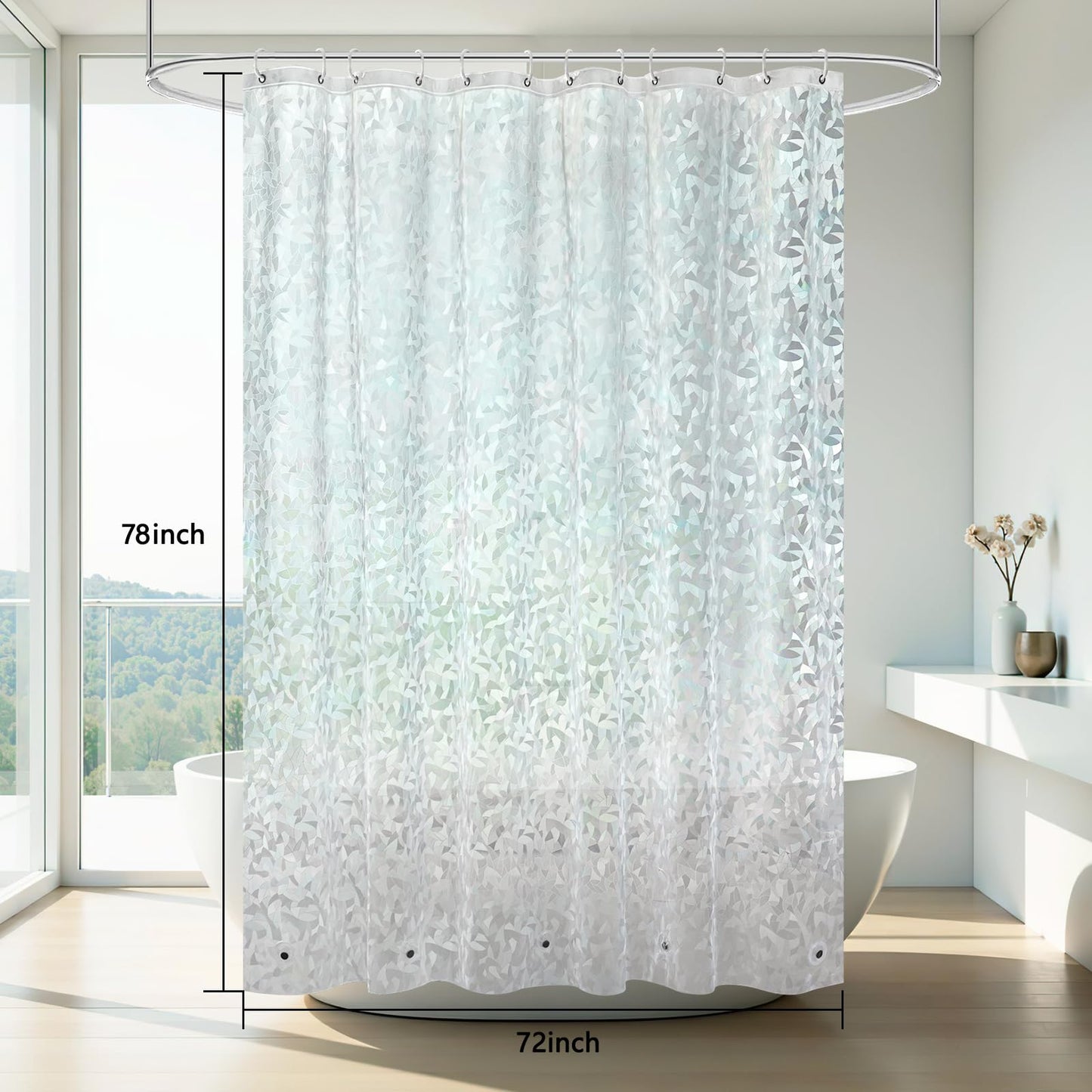 AooHome Long Shower Curtain Liner - EVA 3D Decals Stained Glass Pattern Design Bathroom Shower Curtain with Hooks, 5 Bottom Magnets, Heavy Duty, Water Repellent, Semi Transparent, 72x78 Inch