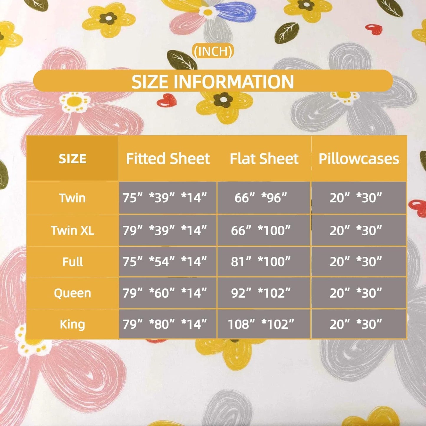 SDIII 4 Pieces Yellow Floral Sheets Set Full, Soft Microfiber Floral Bed Sheets Full Size Deep Pocket, Cute Flower Bedding Sheet for All Season