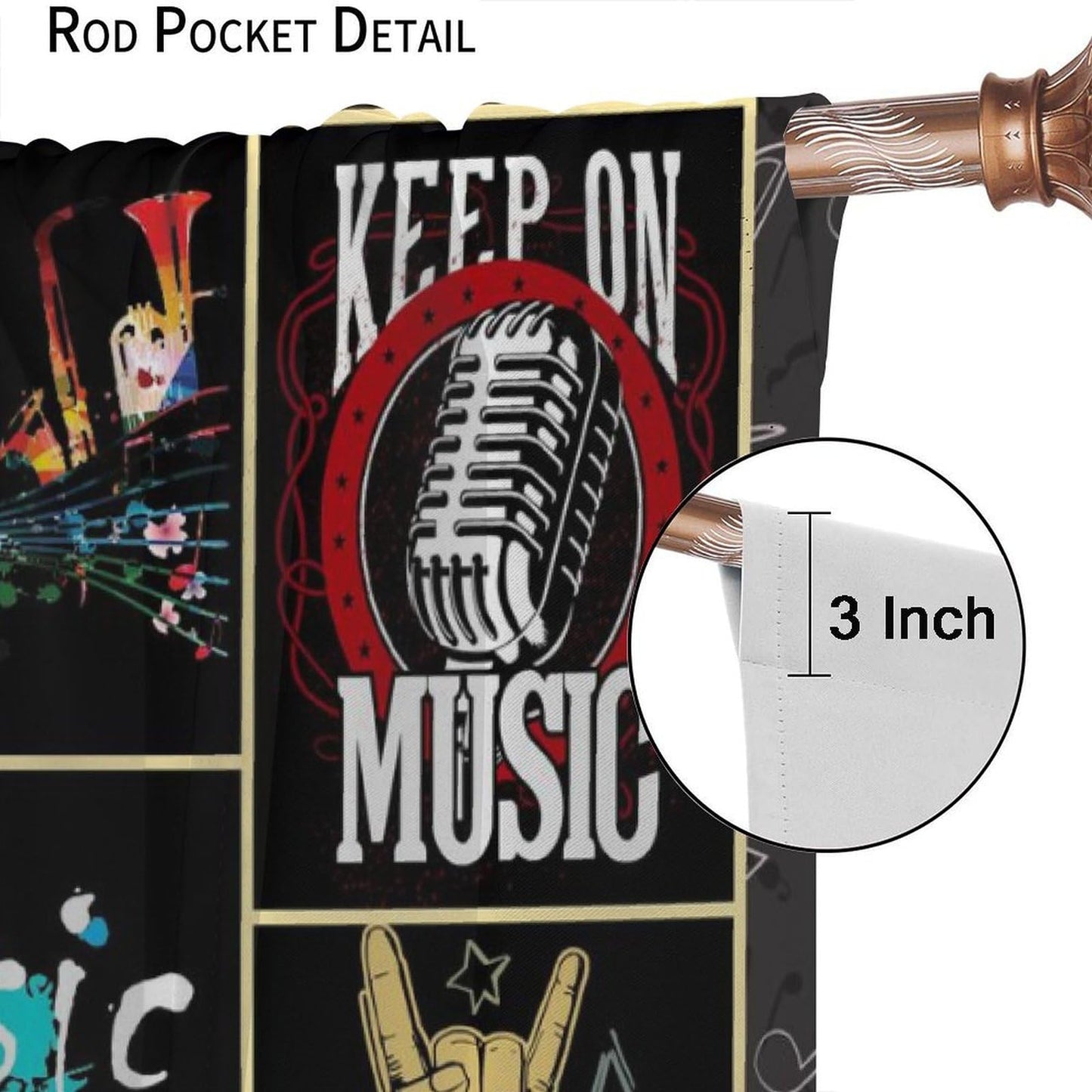 Music Note Curtains for Music Lovers,Rock and Roll Adults Kids Music Themed Art Window Treatments for Bedroom Living Room Musical Room Décor Drapes 2 Panels,Total Size 42" W x 45" H