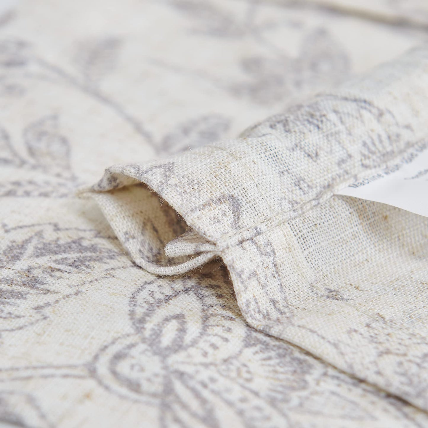 Lazzzy Kitchen Tie Up Valance Curtain Linen Floral Farmhouse Valance for Living Room Bathroom Bedroom Country Valances Window Treatments Small Cafe Curtian 20 Inch Rod Pocket 1 Panel Grey on Beige